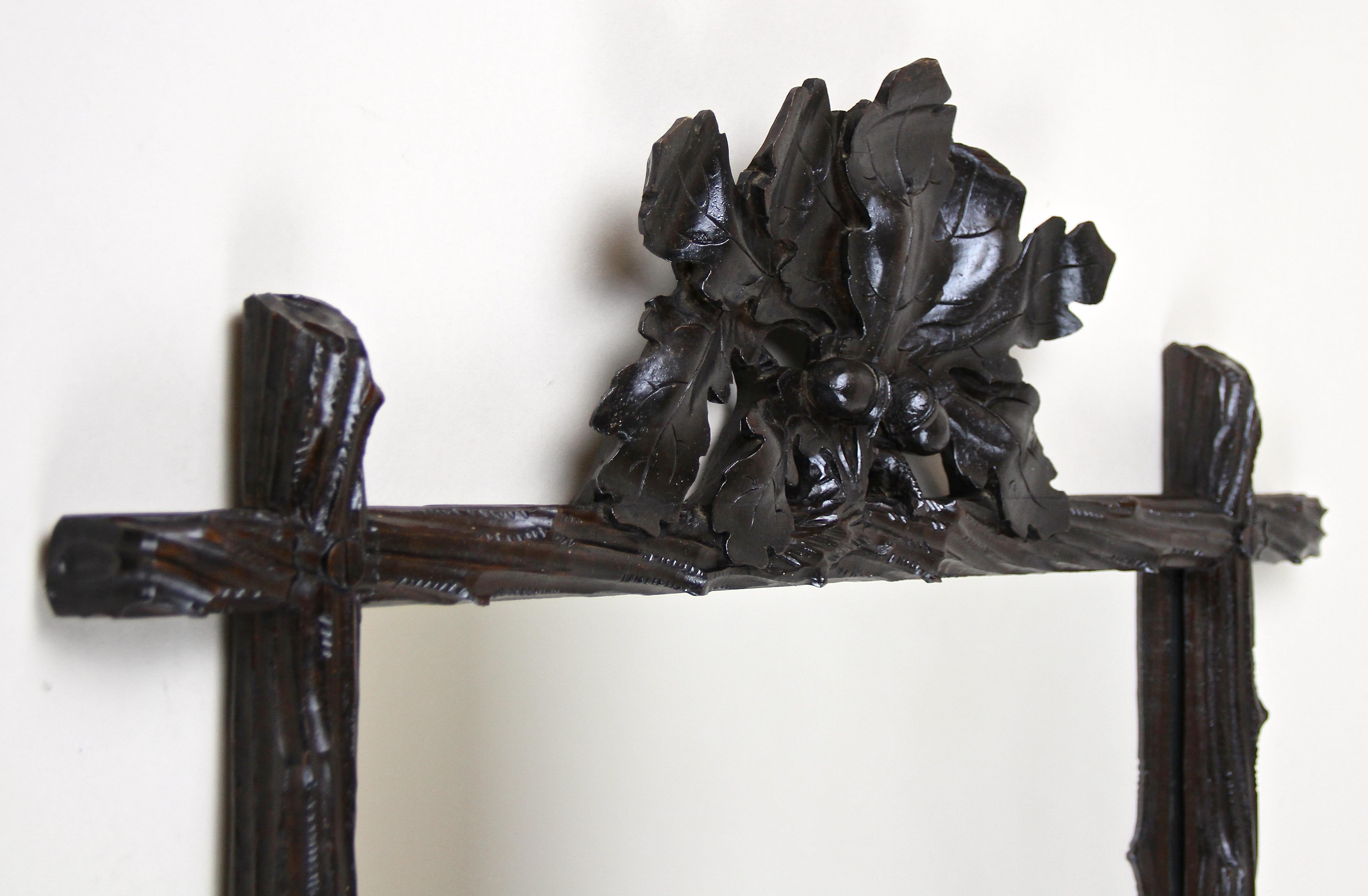 Hand-Carved Rustic Black Forest Mirror with Acorn/ Oak Leaves Carvings, Austria, circa 1870 For Sale