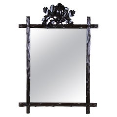 Miroir rustique de la Forêt Noire avec sculptures de glands et de feuilles de chêne, Autriche, vers 1870
