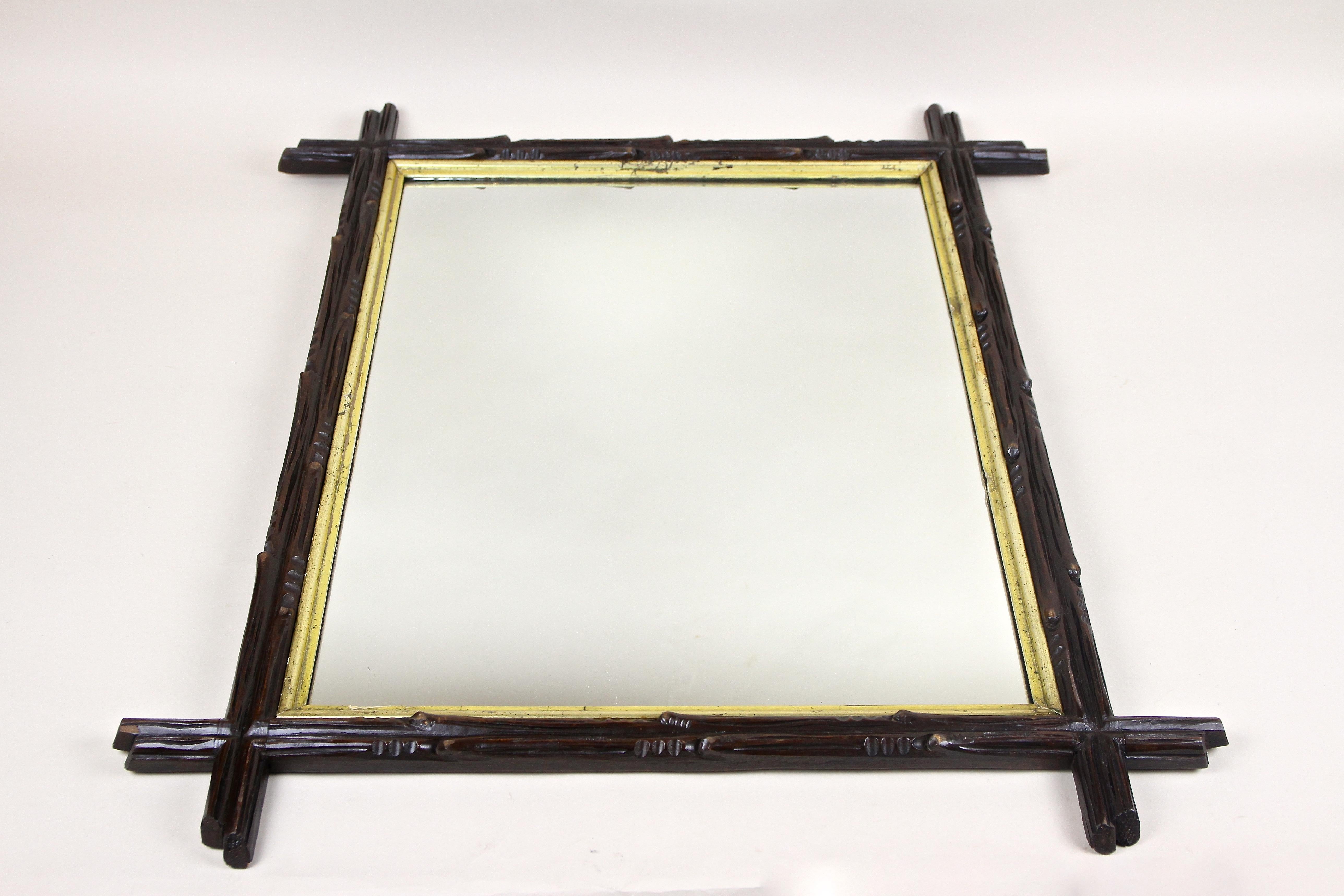 Rustic Black Forest Mirror with Gilt Inner Bar, Austria, circa 1880 For Sale 3