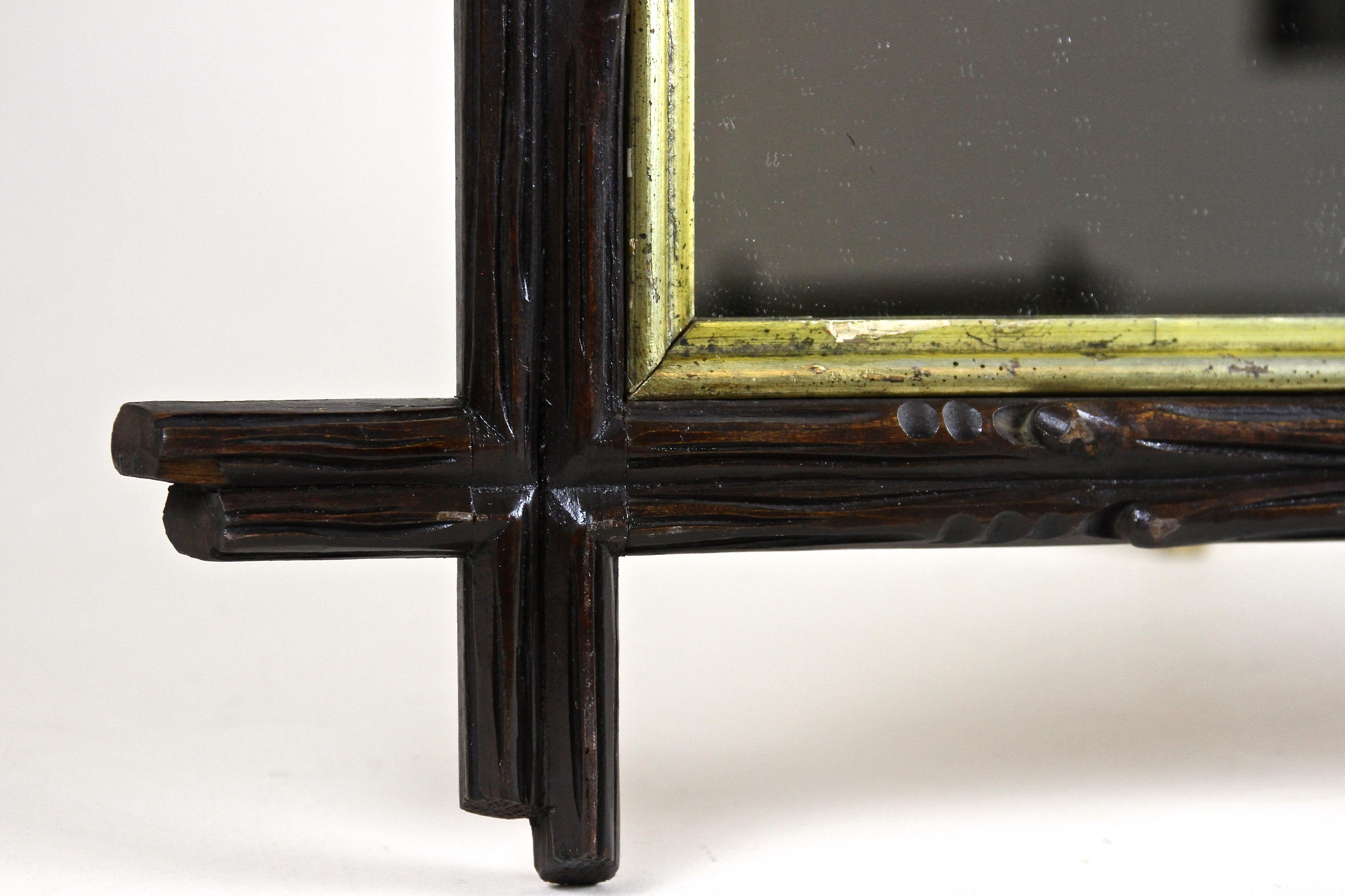Softwood Rustic Black Forest Mirror with Gilt Inner Bar, Austria, circa 1880 For Sale