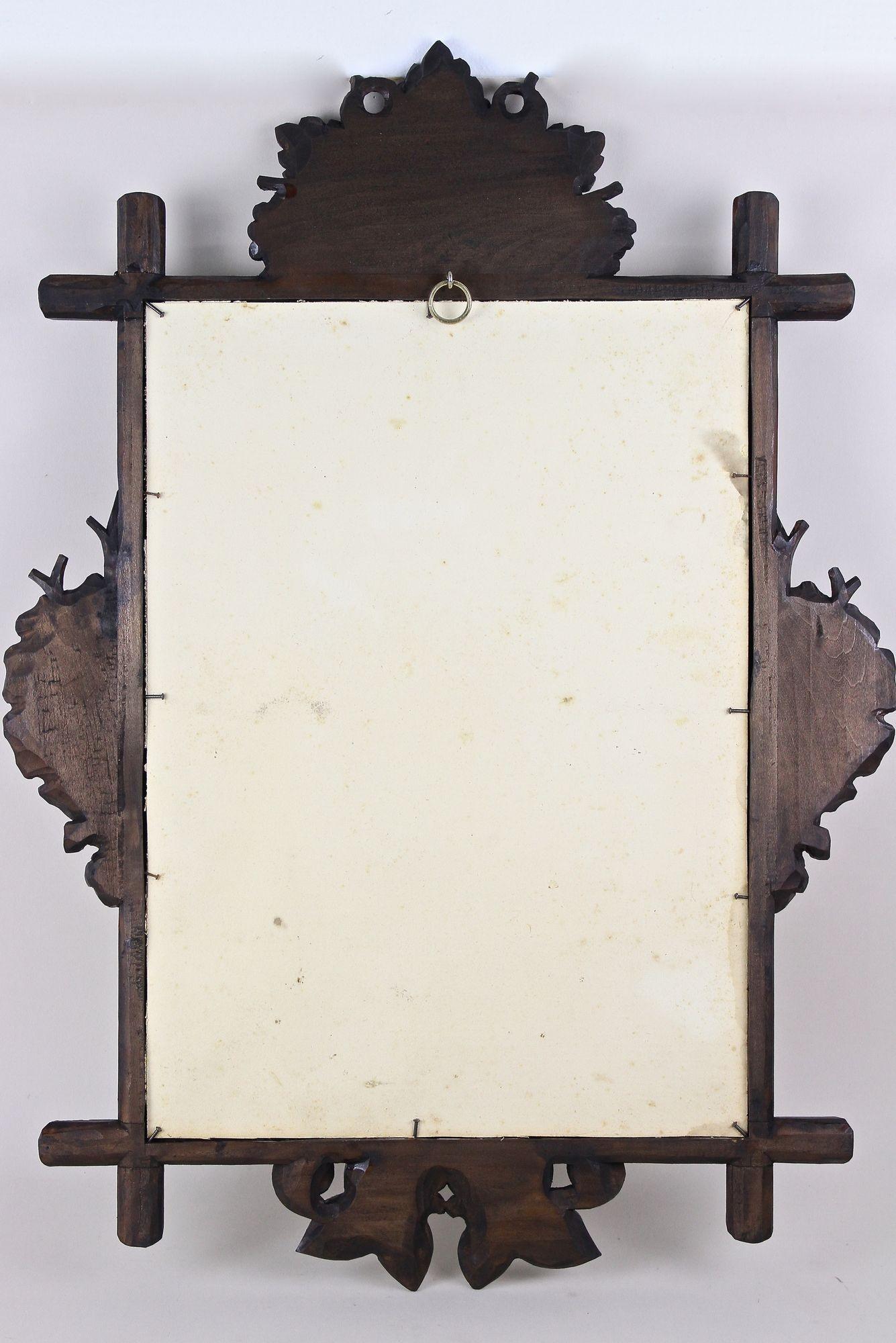 Specchio rustico Black Forest con foglie e ghiande, intagliato a mano - AT 1890 ca. in vendita 11