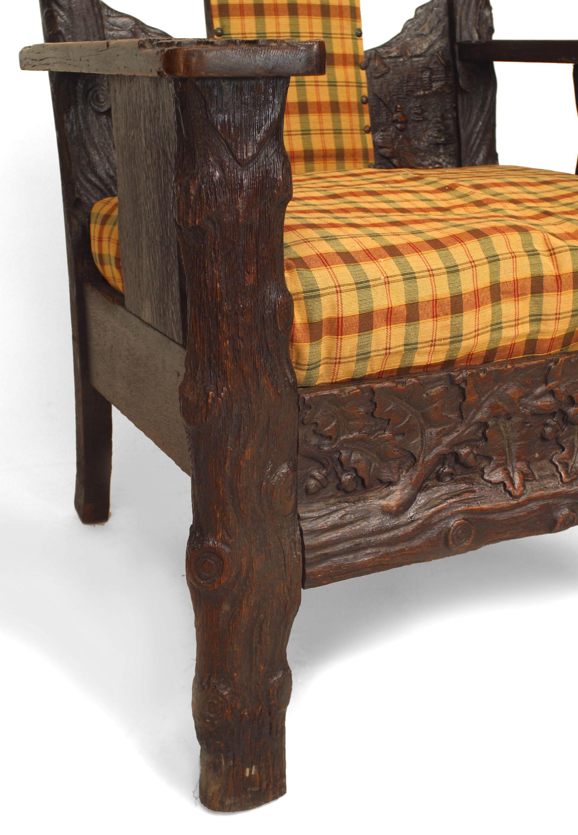Rustic Black Forest Oak Arm Chair with Carved Bears  For Sale 6