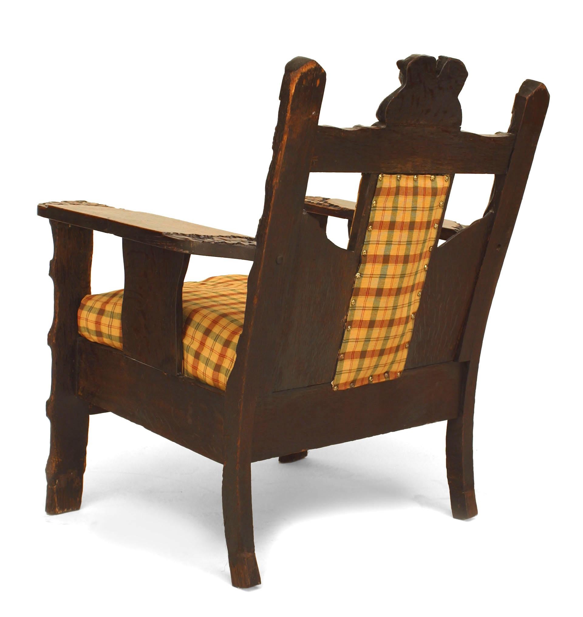 20th Century Rustic Black Forest Oak Arm Chair with Carved Bears  For Sale