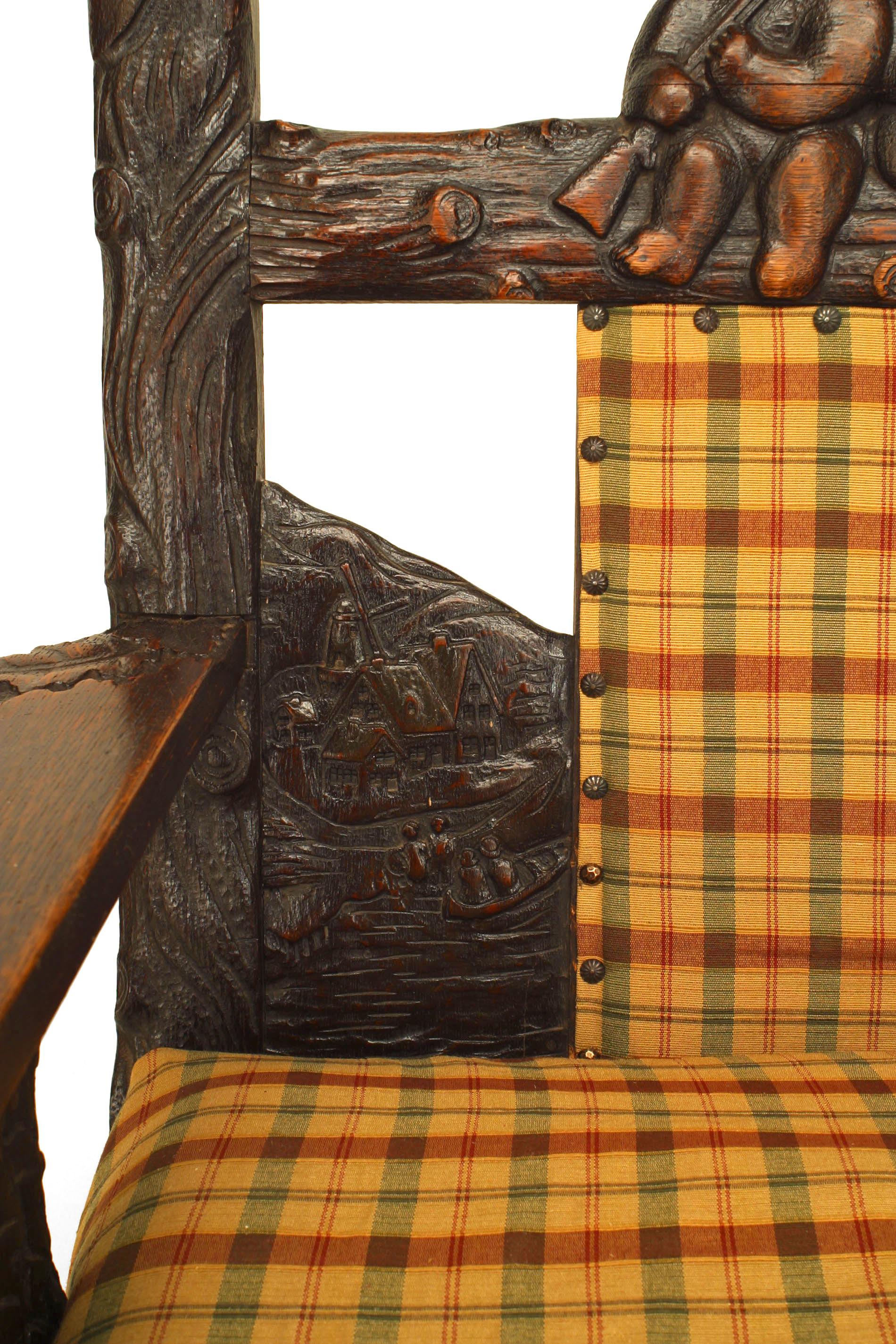 Rustic Black Forest Oak Arm Chair with Carved Bears  For Sale 2