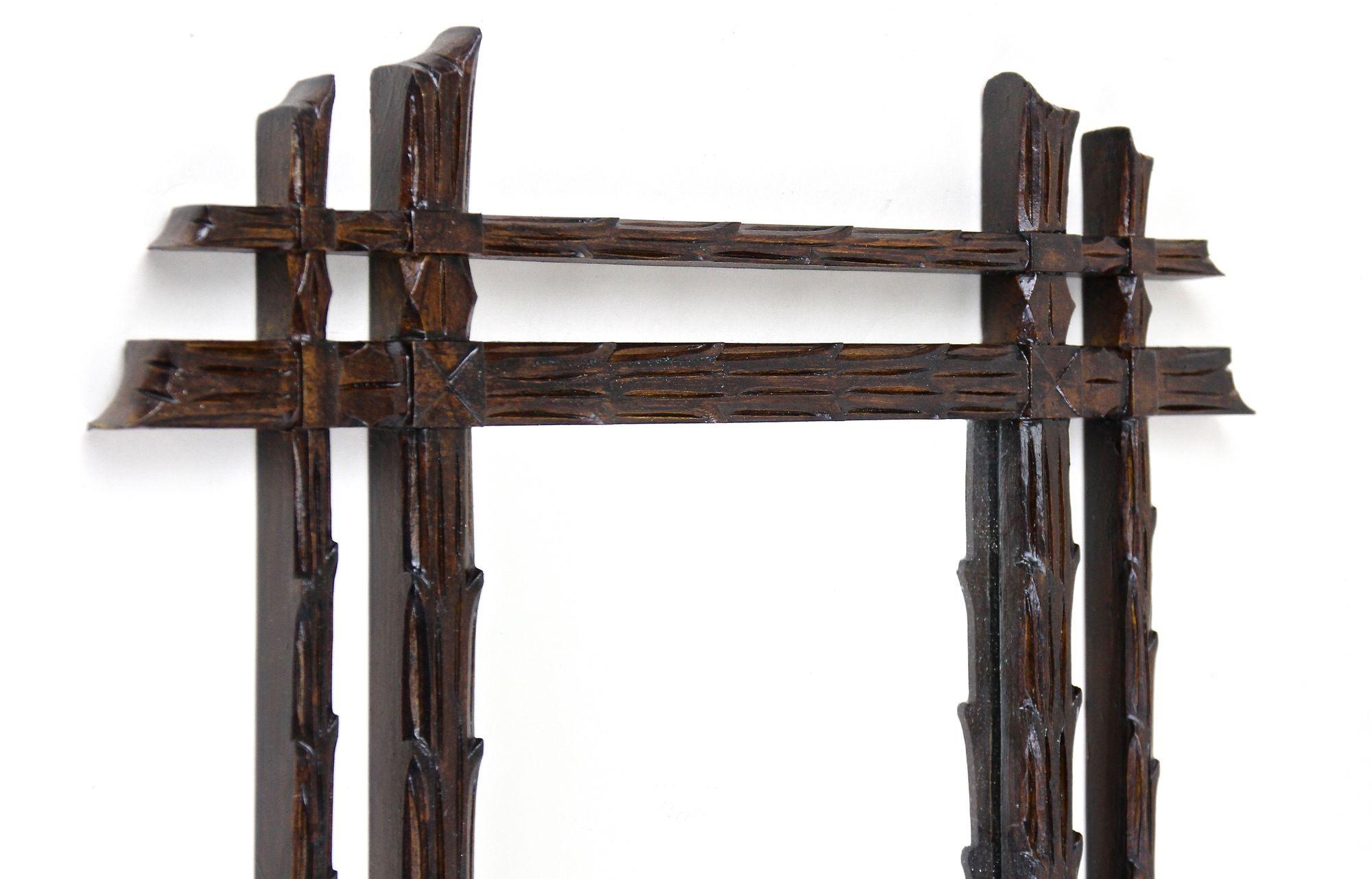 Hand-Carved Rustic Black Forest Wall Mirror, Austria circa 1870 For Sale