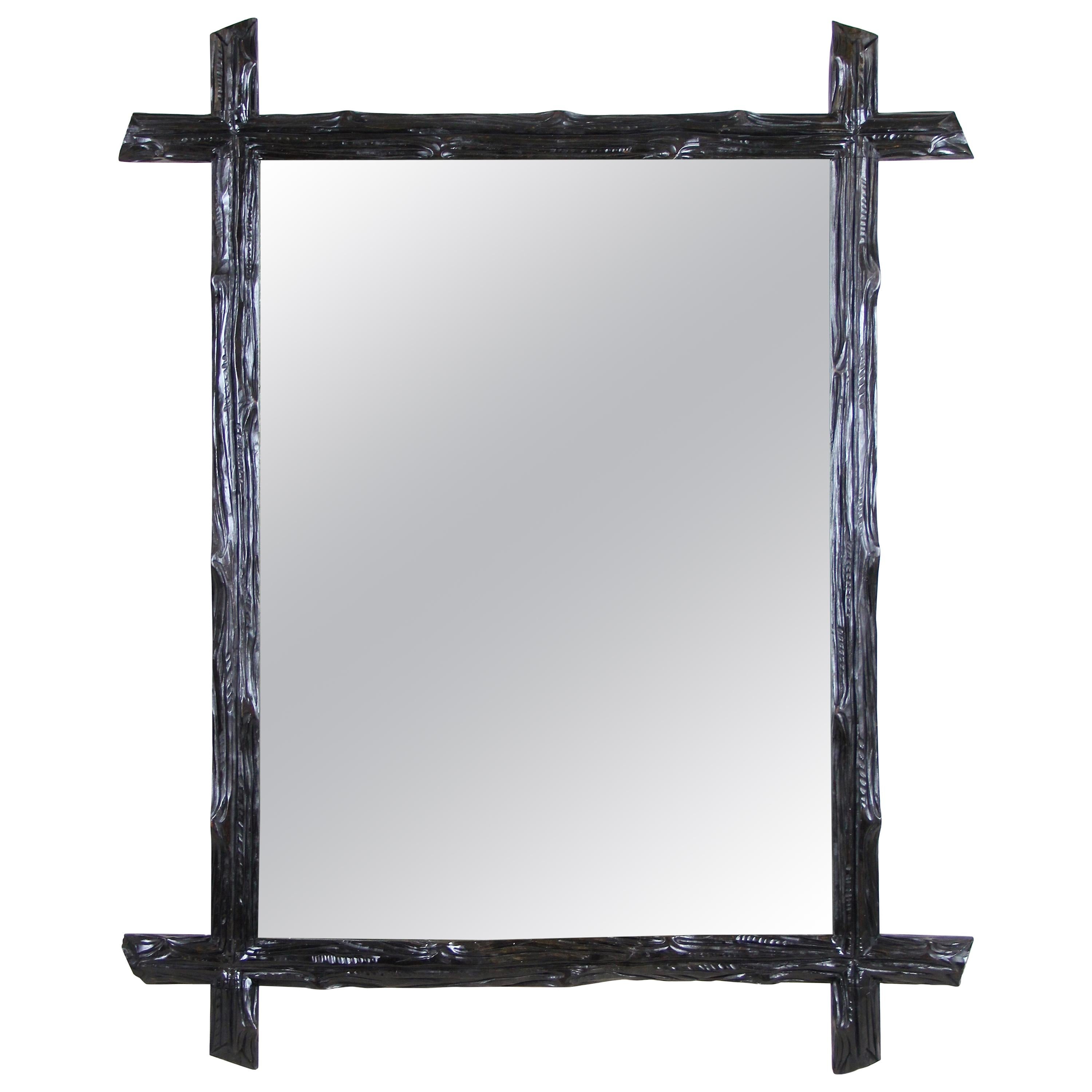Rustic Black Forest Wall Mirror Bass Wood, Austria, circa 1880 For Sale