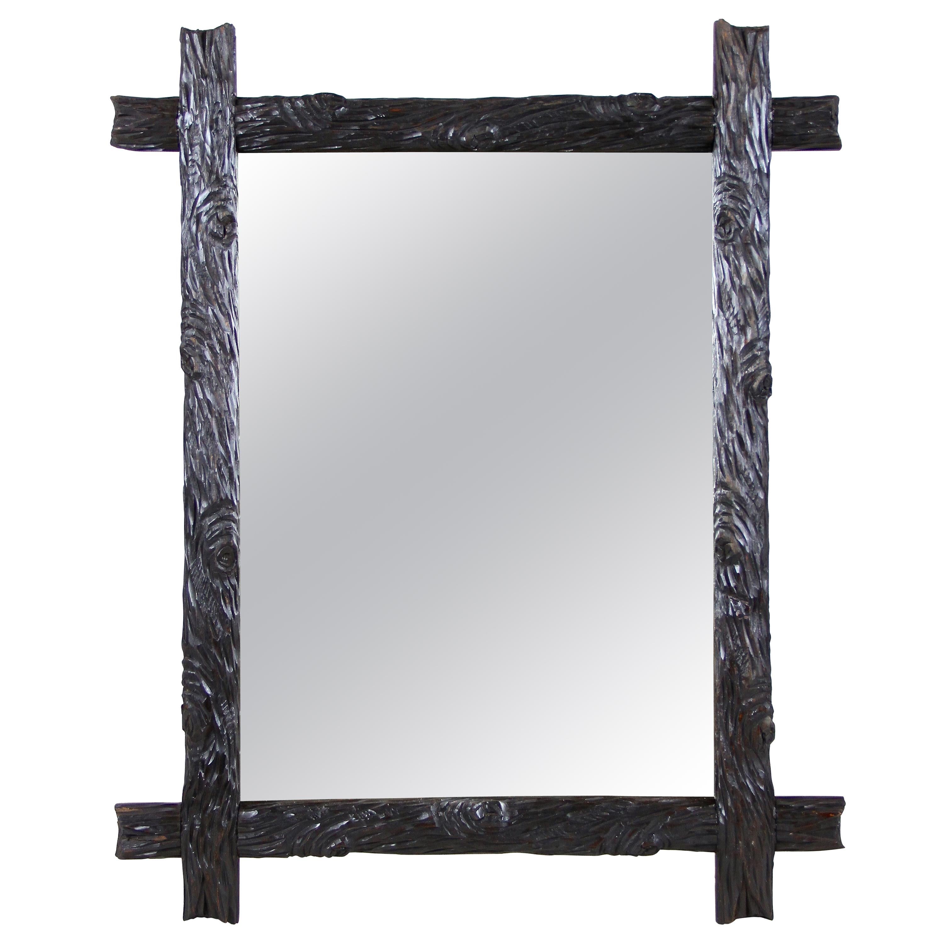 Rustic Black Forest Wall Mirror Hand Carved, Austria, circa 1870