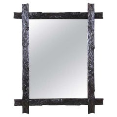 Antique Rustic Black Forest Wall Mirror, Hand Carved, Austria, circa 1880