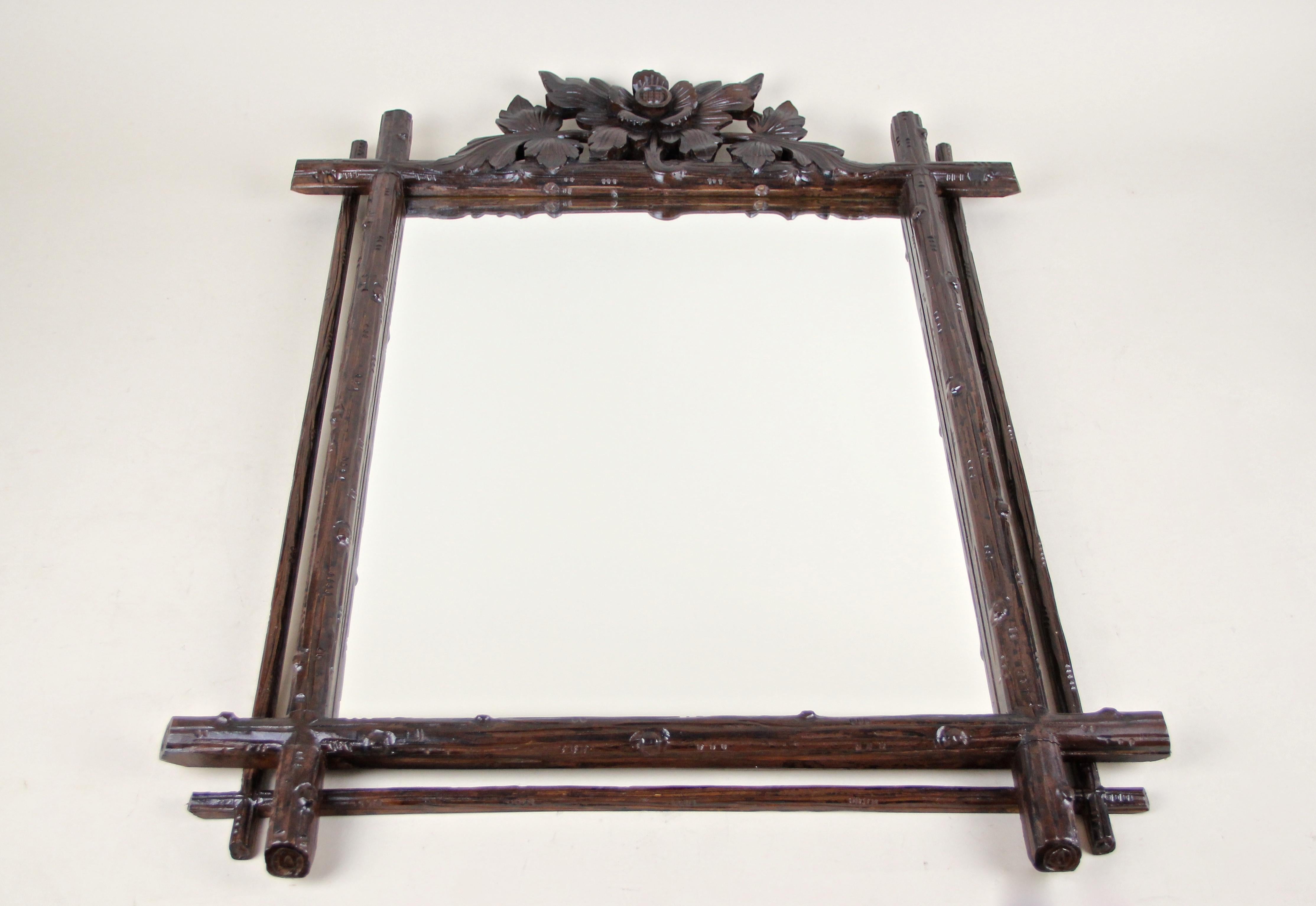Rustic Black Forest Wall Mirror Hand Carved, Austria, circa 1890 5