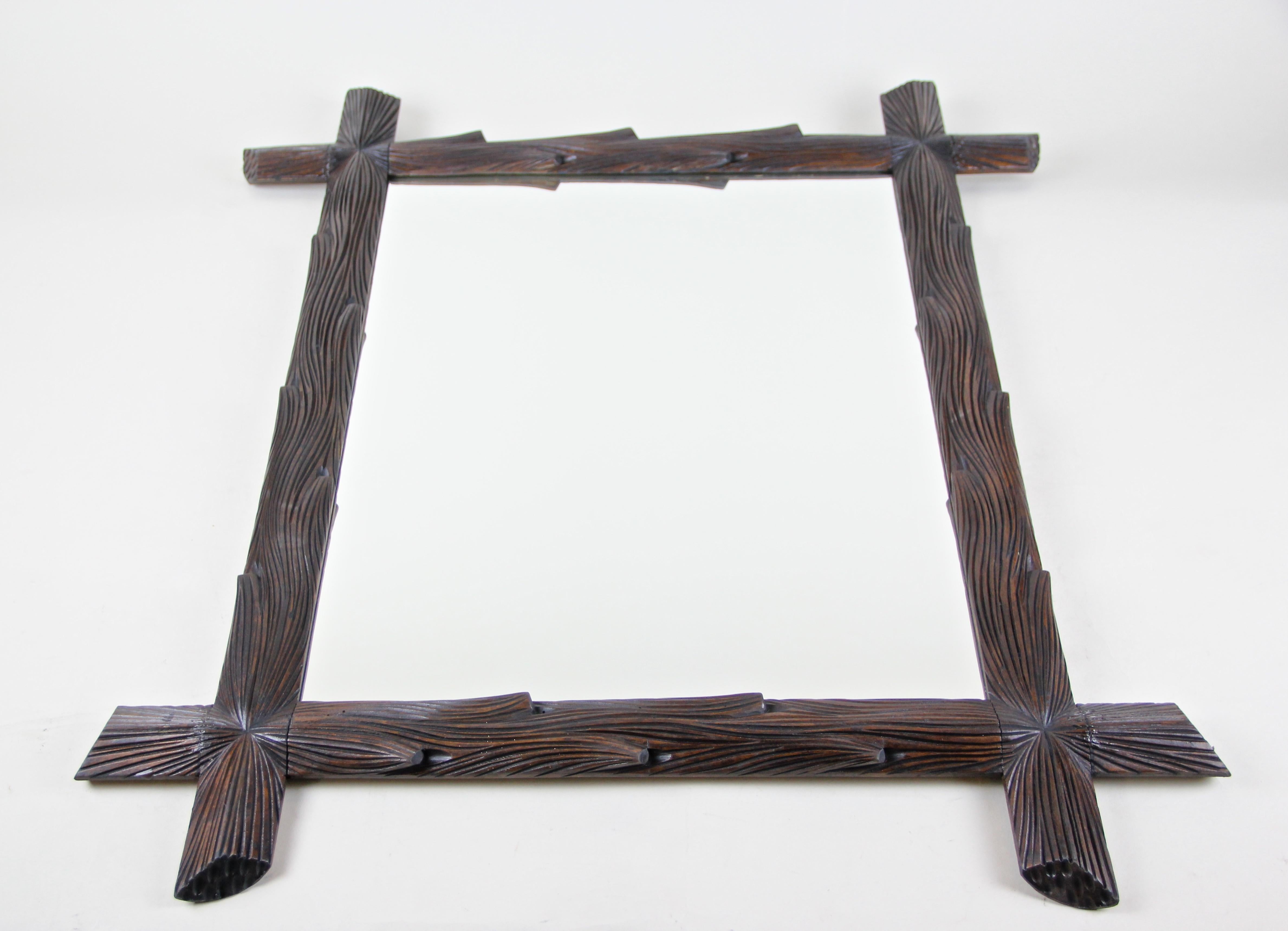 Rustic Black Forest Wall Mirror Hand Carved, Austria, circa 1890 For Sale 6