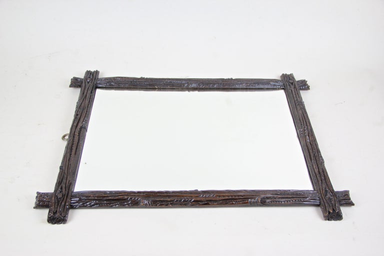 19th Century Rustic Black Forest Wall Mirror Hand Carved, Austria, circa 1890 For Sale