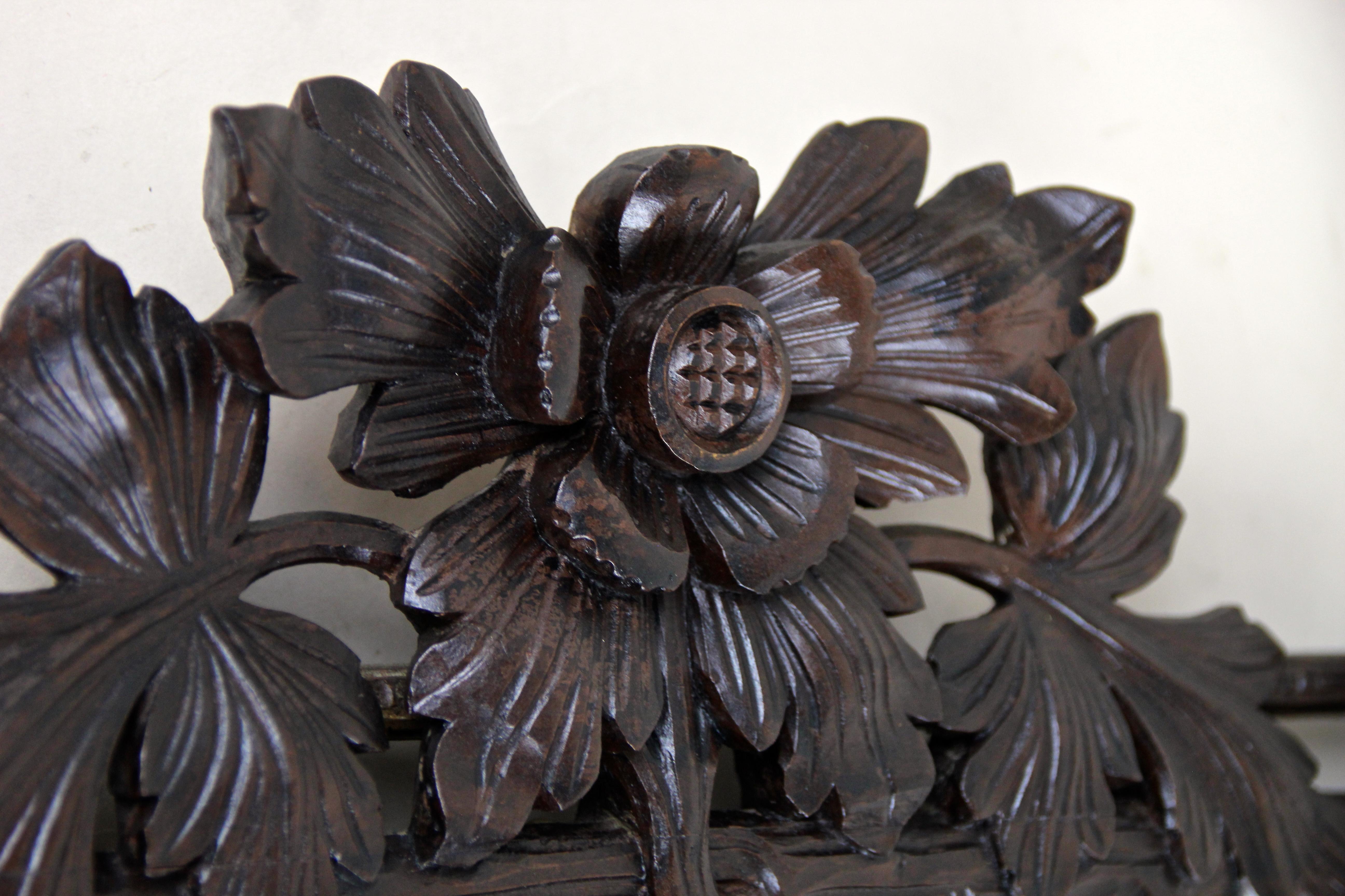 19th Century Rustic Black Forest Wall Mirror Hand Carved, Austria, circa 1890