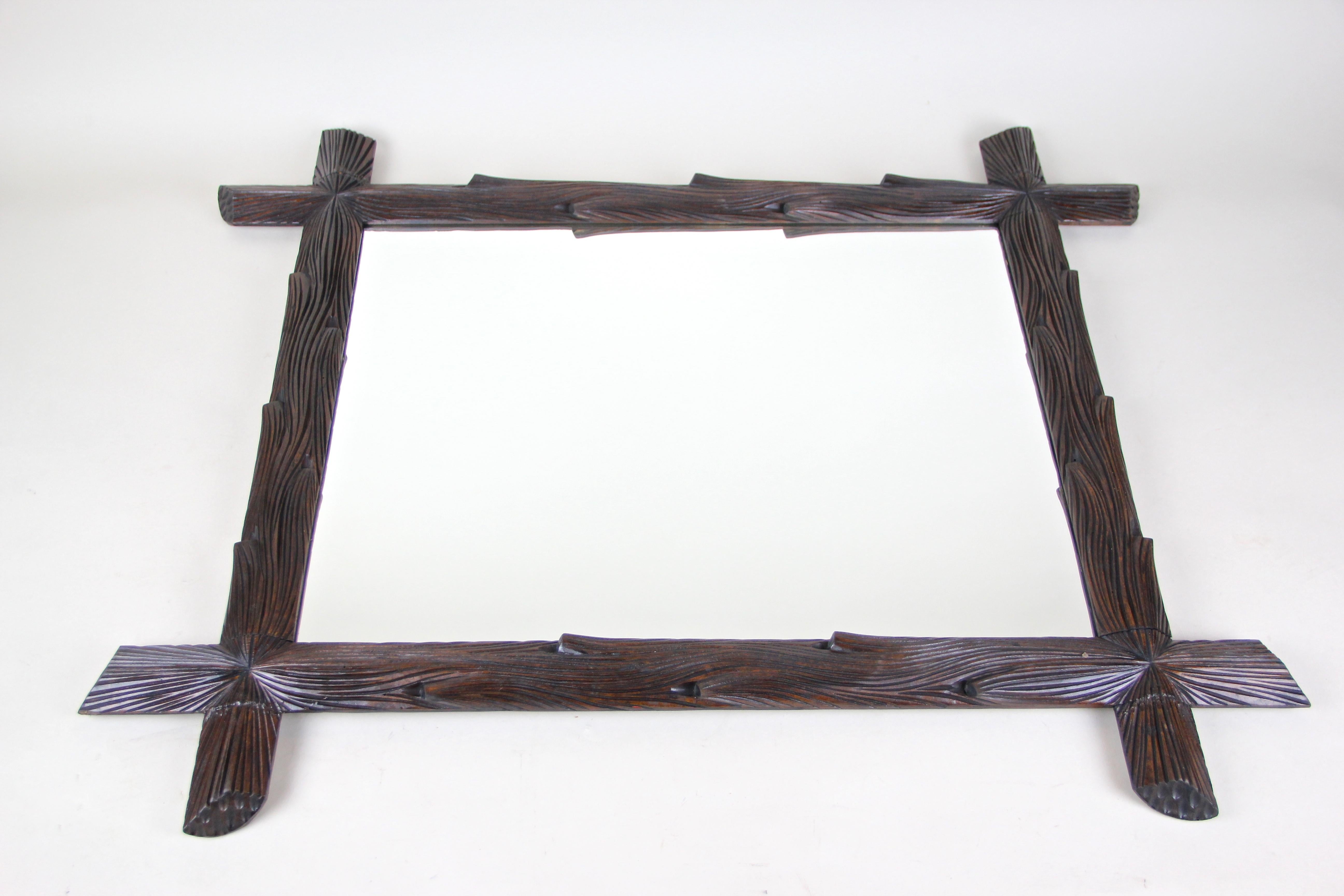 Rustic Black Forest Wall Mirror Hand Carved, Austria, circa 1890 For Sale 1
