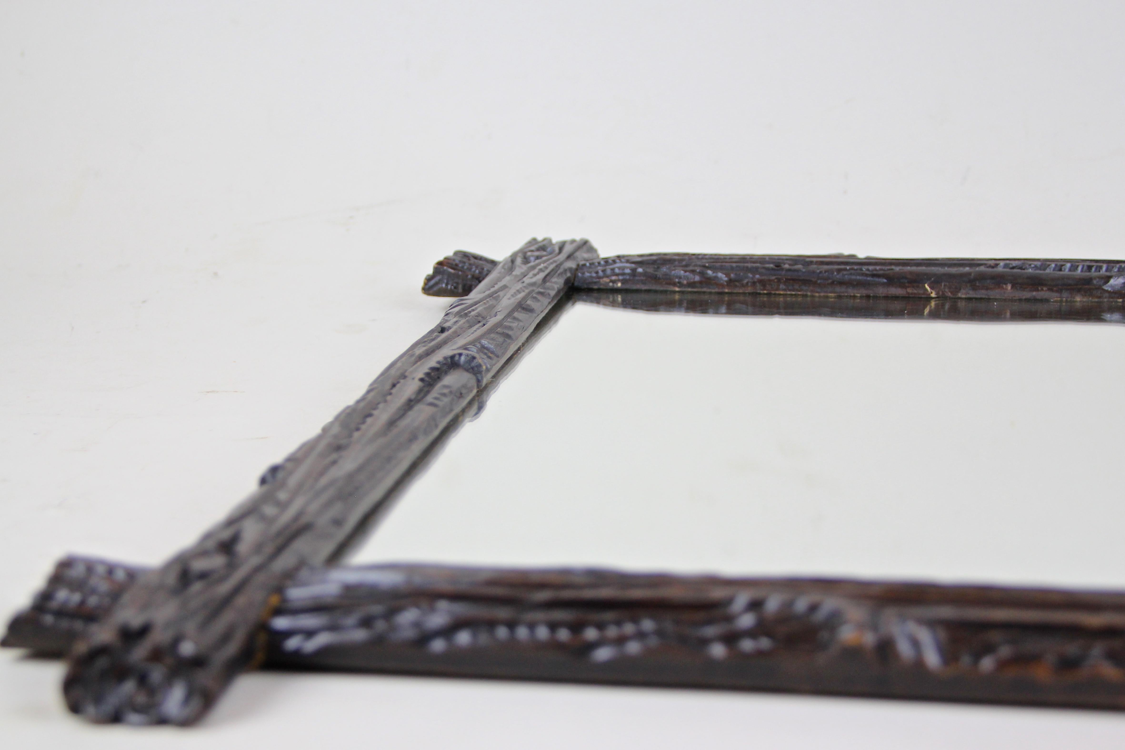 Rustic Black Forest Wall Mirror Hand Carved, Austria, circa 1890 2