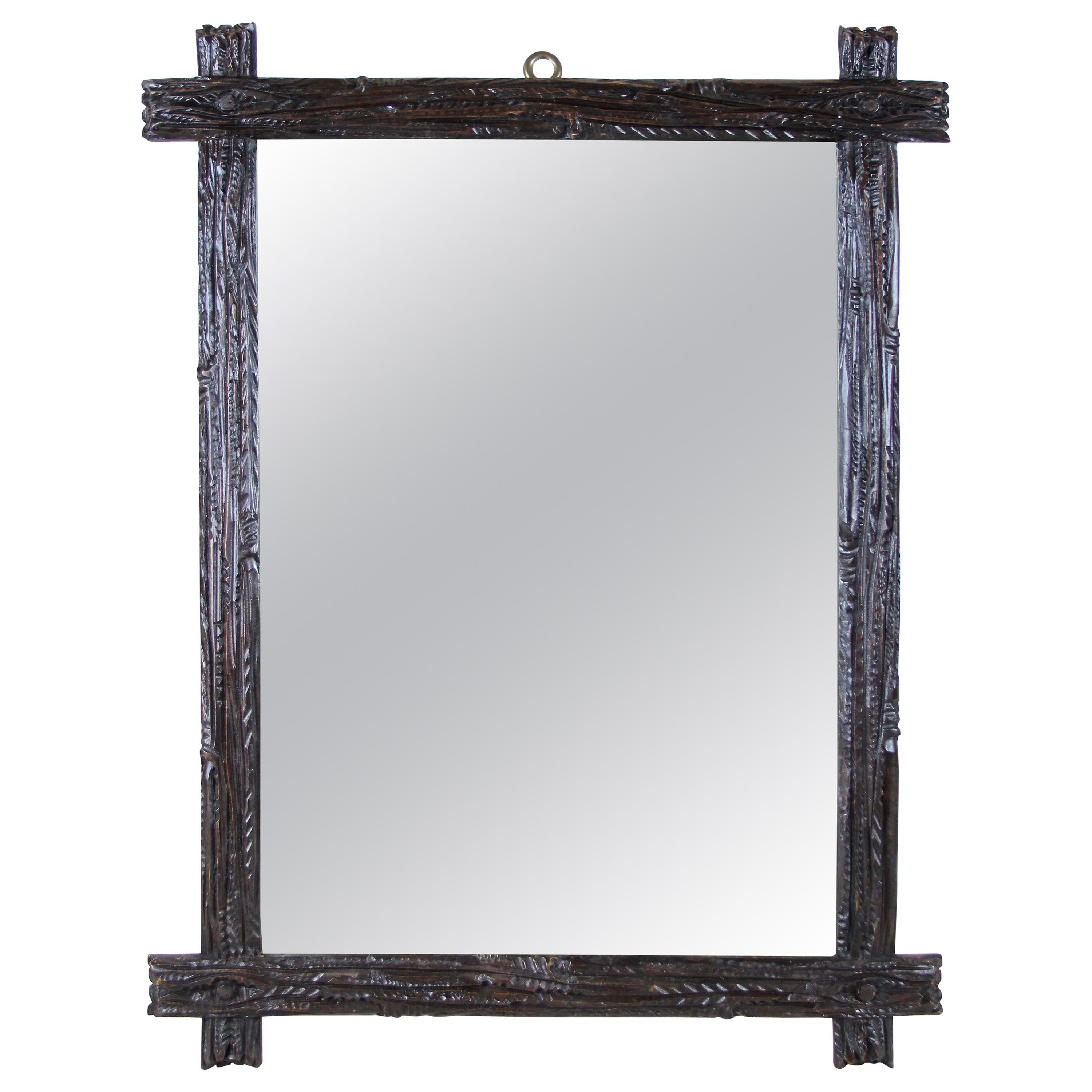Rustic Black Forest Wall Mirror Hand Carved, Austria, circa 1890