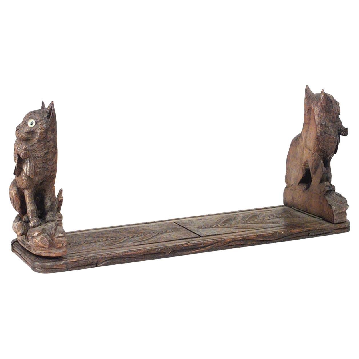 Rustic Black Forest Walnut Cat Bookends For Sale