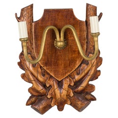 Rustic Black Forest Wood and Brass Wall Sconce