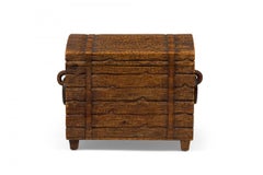 Rustic Black Forest Wood Trunk with Hand Carved Exterior and Ring Handles