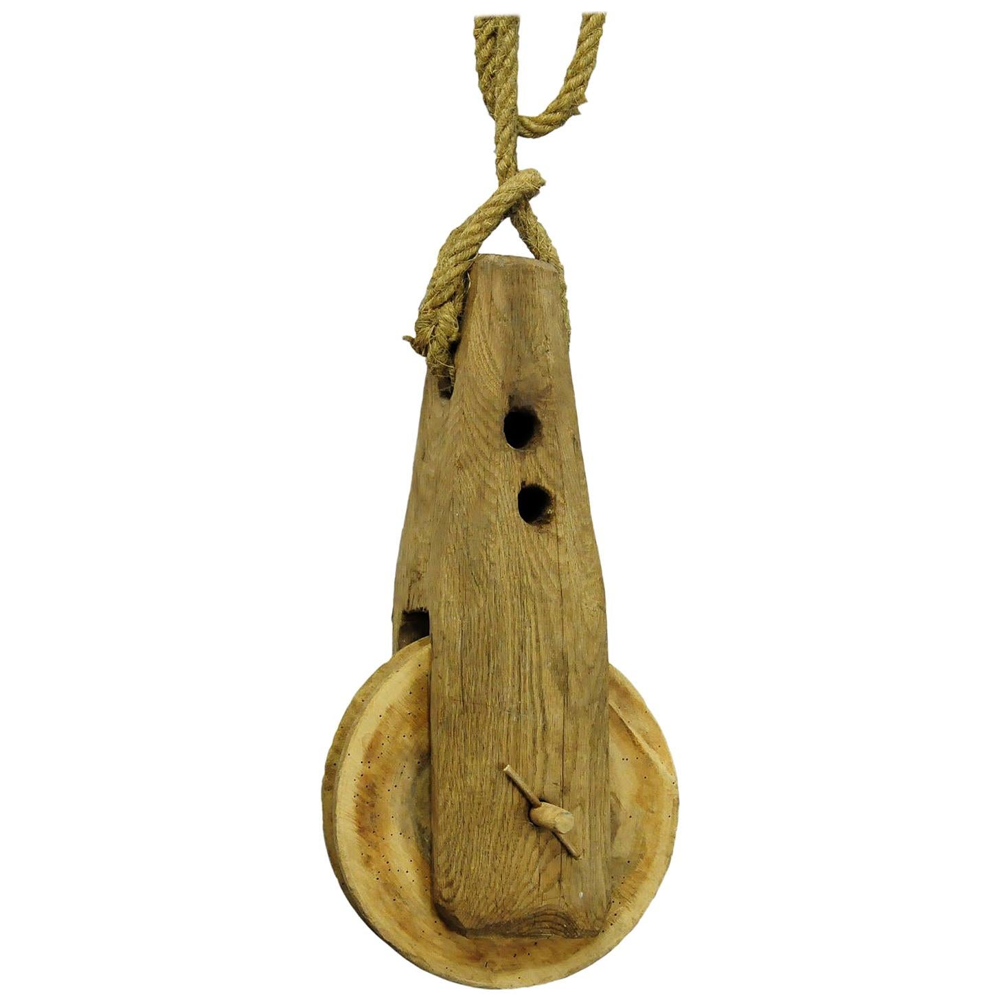 Rustic Black Forest Wooden Pulley with Rope