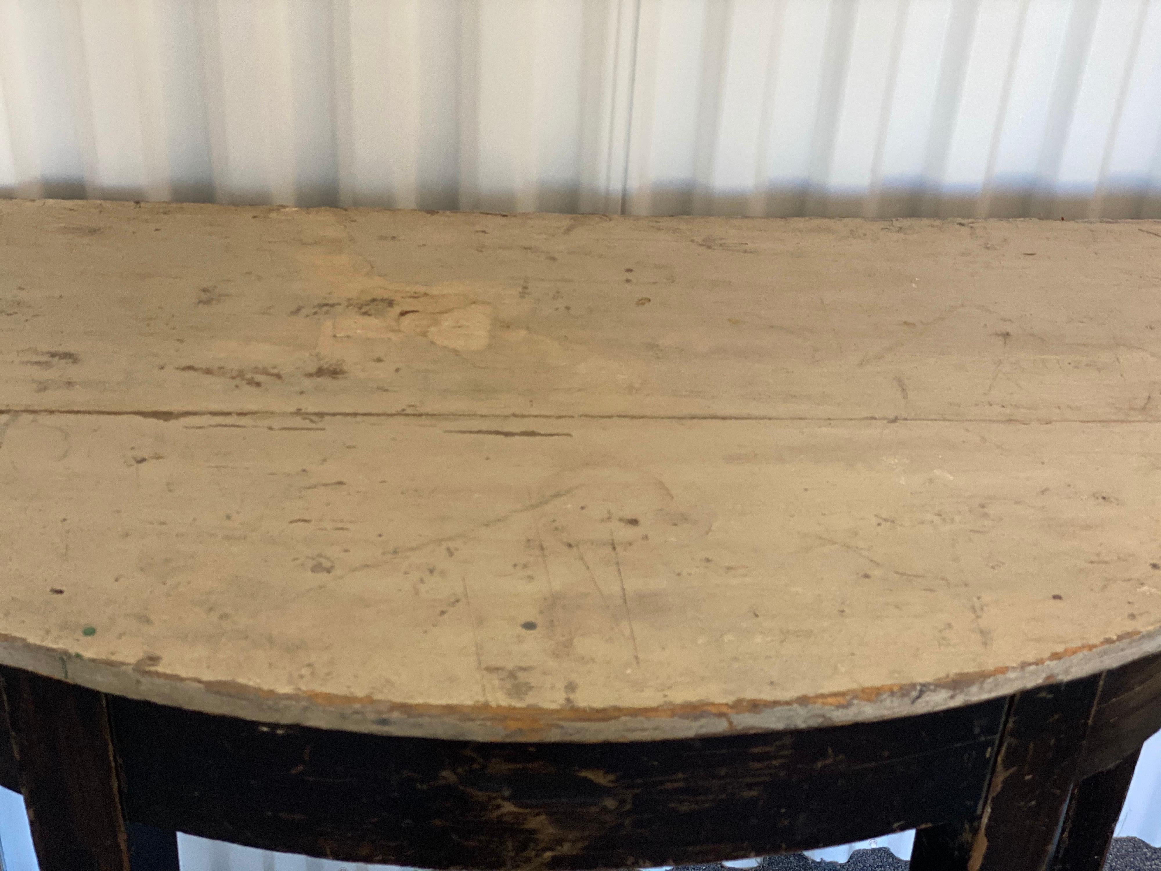 Pine Rustic Black Painted Demilune with Grey Top For Sale