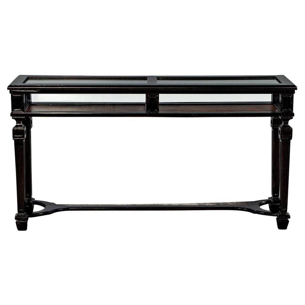 Rustic Black Watchmakers Glass Display Console