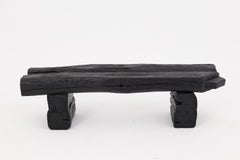 Rustic Blackened Wood Garden Bench with Raw Organic Form Indoor & Outdoor