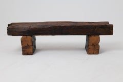 Rustic Blackened Wood Garden Bench with Raw Organic Form Indoor & Outdoor