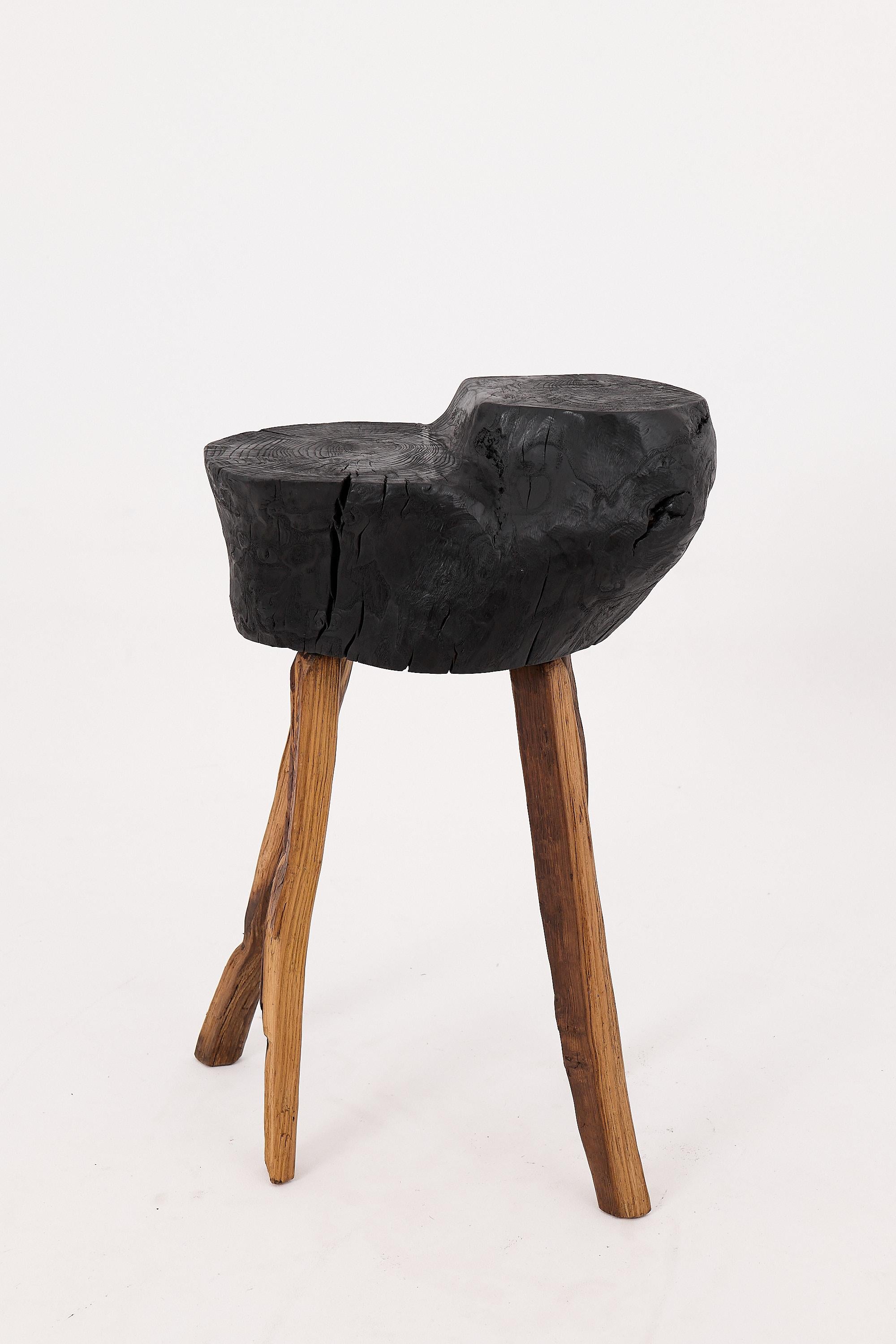 Rustic Blackened Wood side table with Raw Organic Form Indoor & Outdoor For Sale 3
