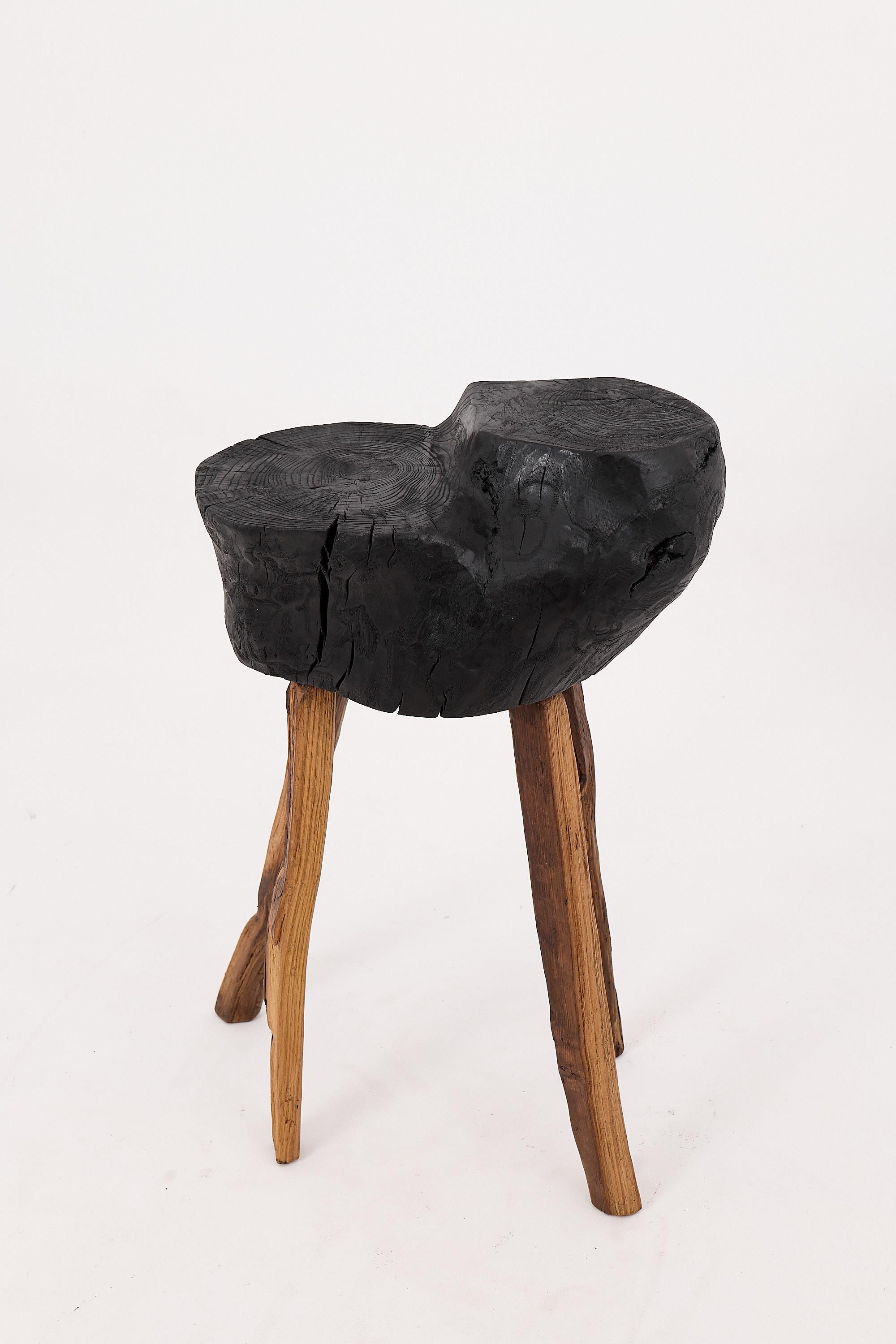 Rustic Blackened Wood side table with Raw Organic Form Indoor & Outdoor For Sale 4