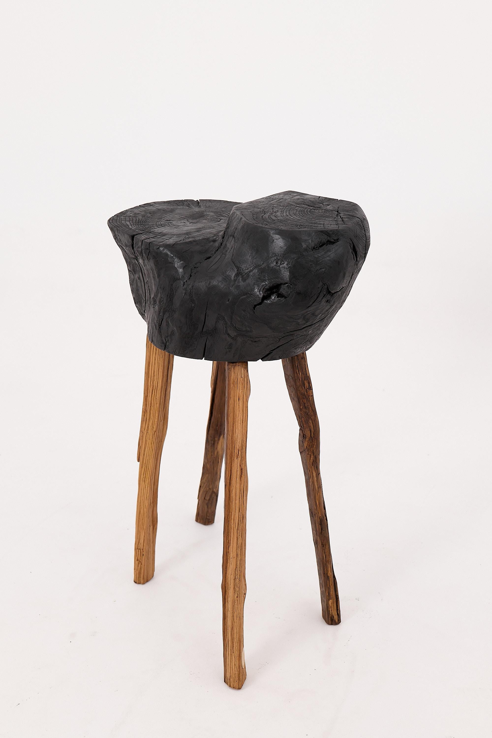 Rustic Blackened Wood side table with Raw Organic Form Indoor & Outdoor For Sale 5