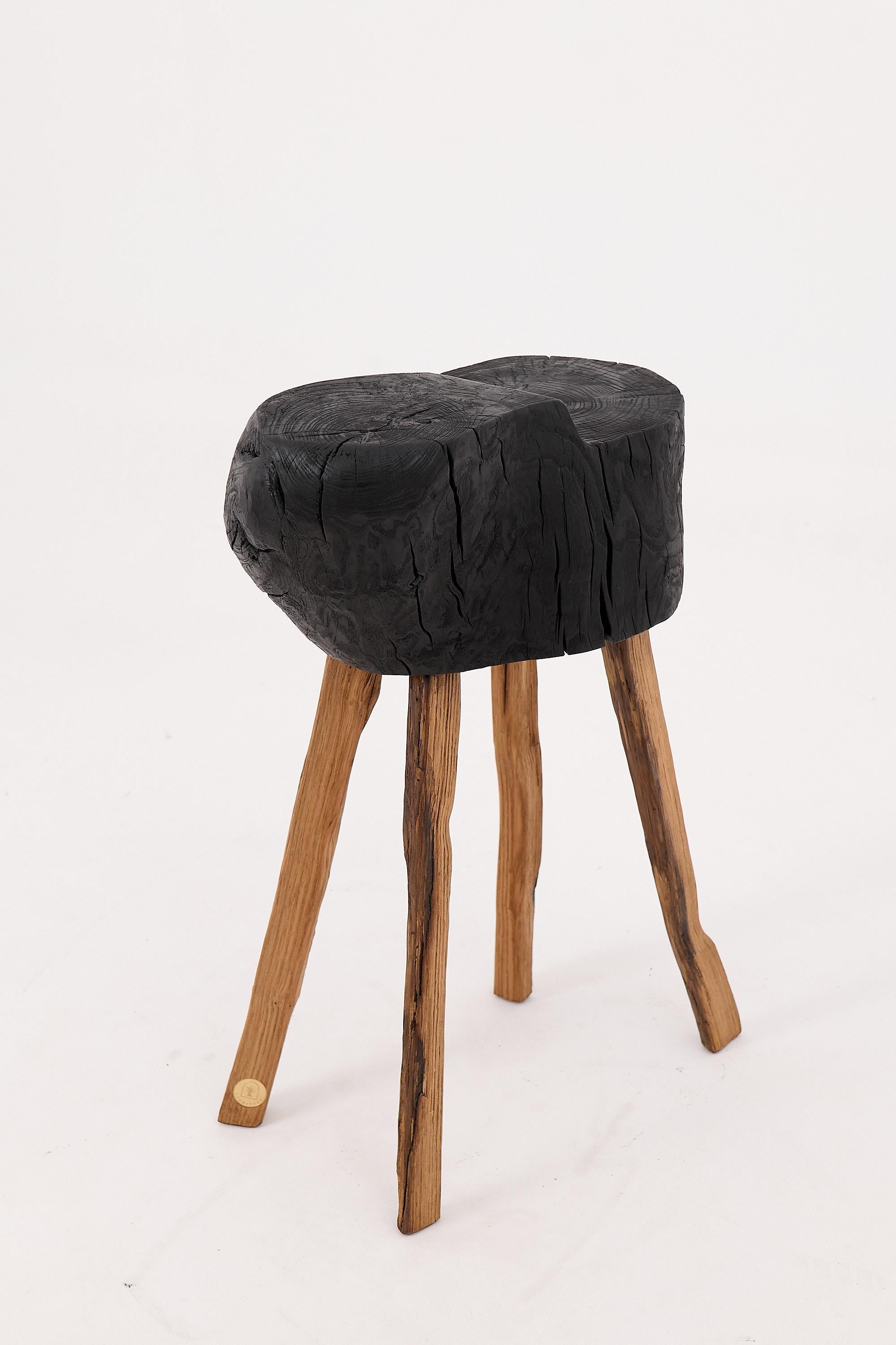 Rustic Blackened Wood side table with Raw Organic Form Indoor & Outdoor For Sale 8