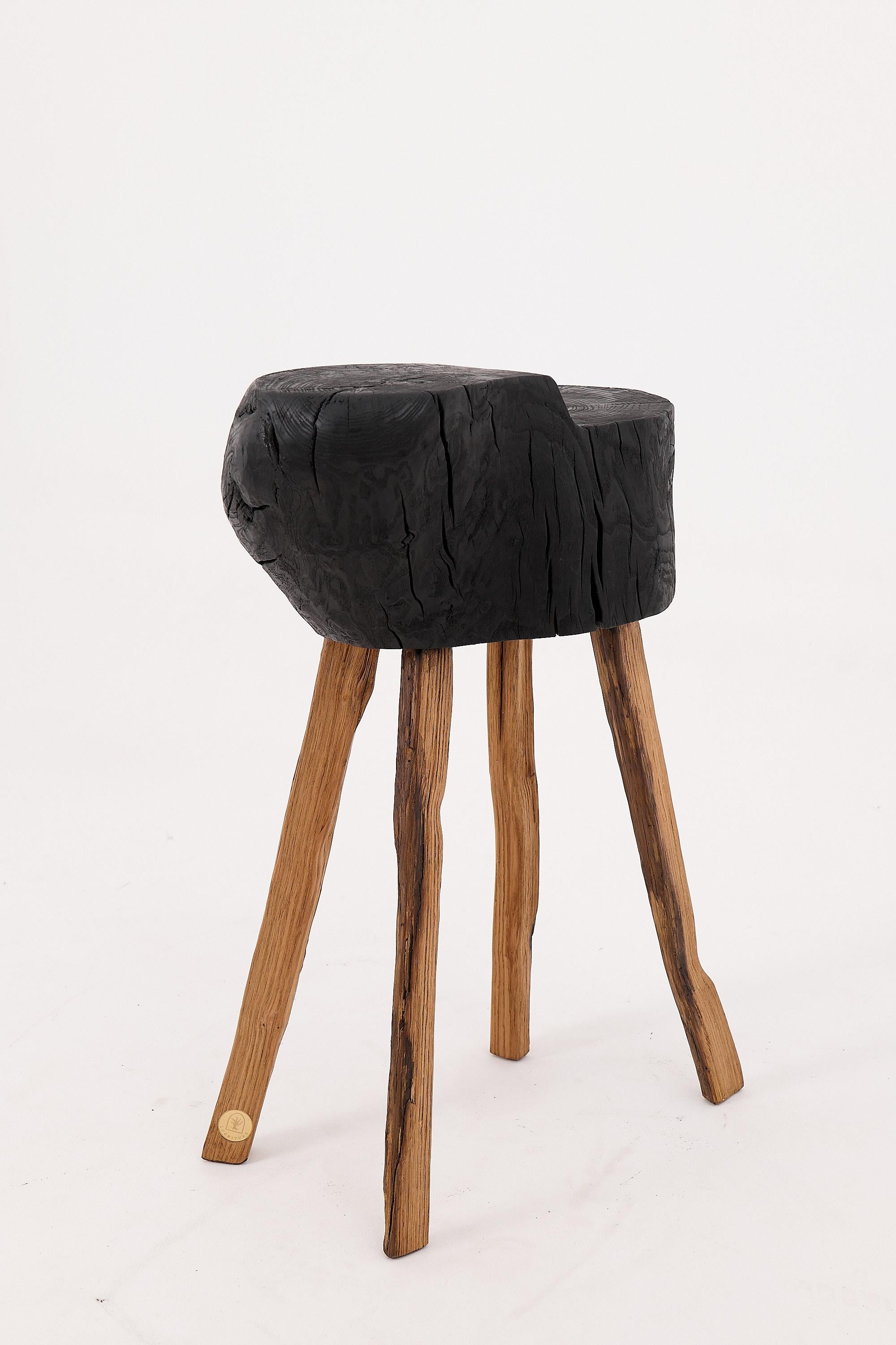 Rustic Blackened Wood side table with Raw Organic Form Indoor & Outdoor For Sale 9