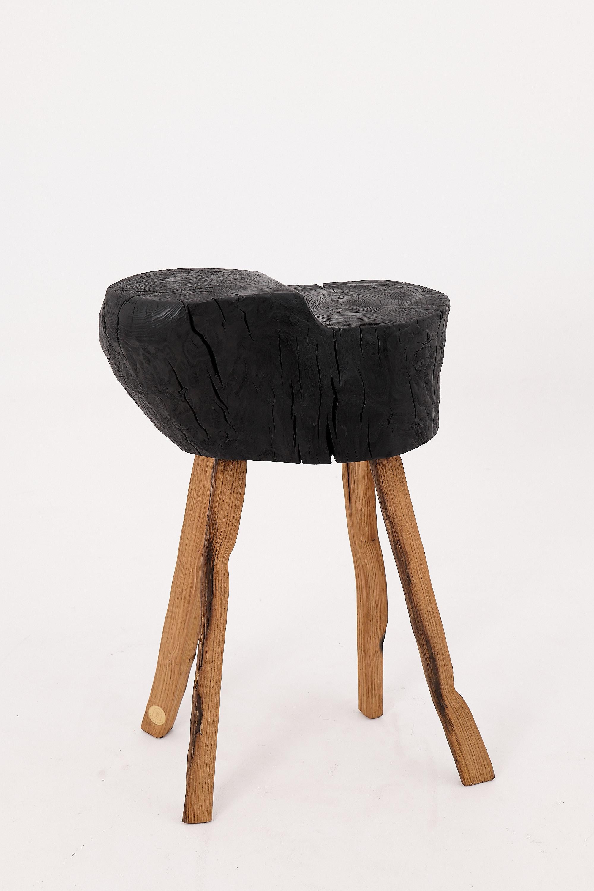 Rustic Blackened Wood side table with Raw Organic Form Indoor & Outdoor For Sale 10