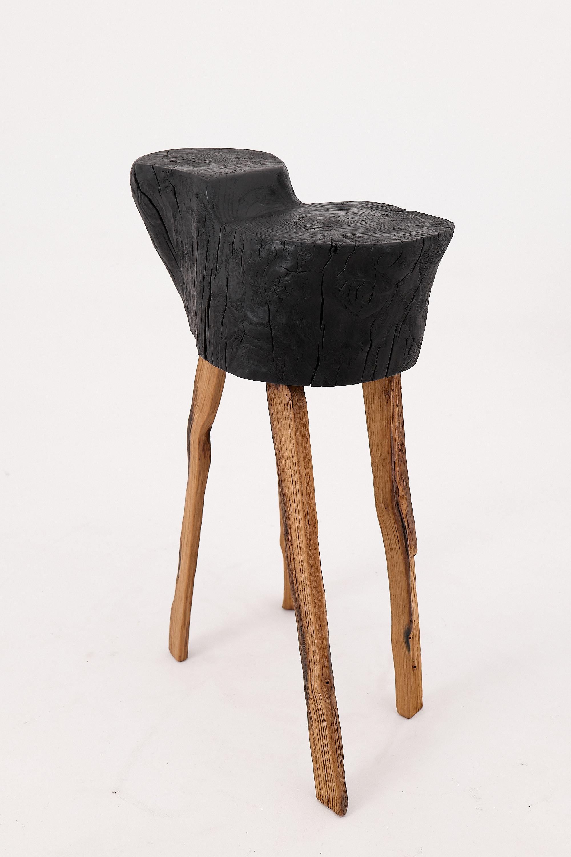 Rustic Blackened Wood side table with Raw Organic Form Indoor & Outdoor For Sale 11