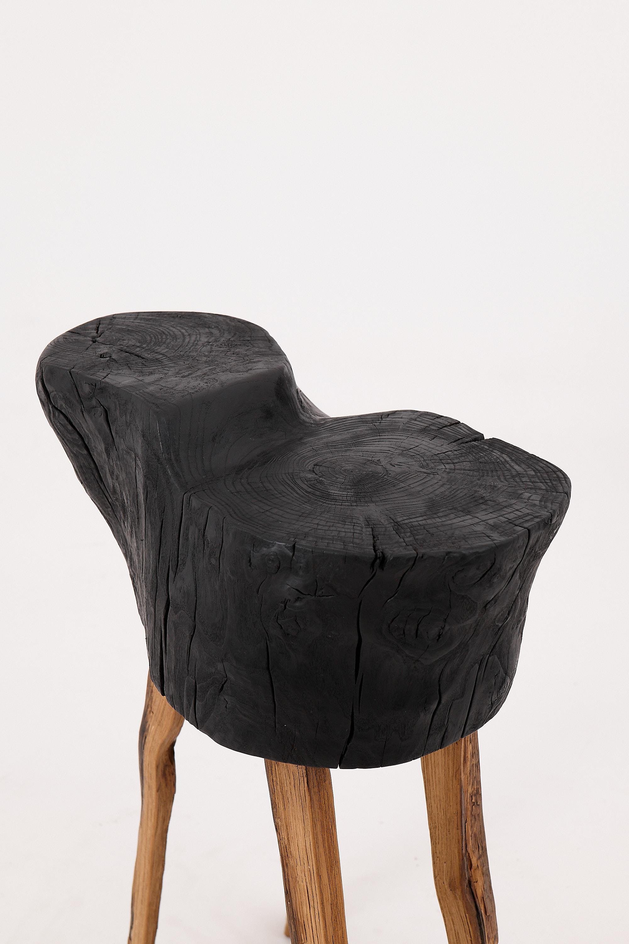 Rustic Blackened Wood side table with Raw Organic Form Indoor & Outdoor For Sale 12