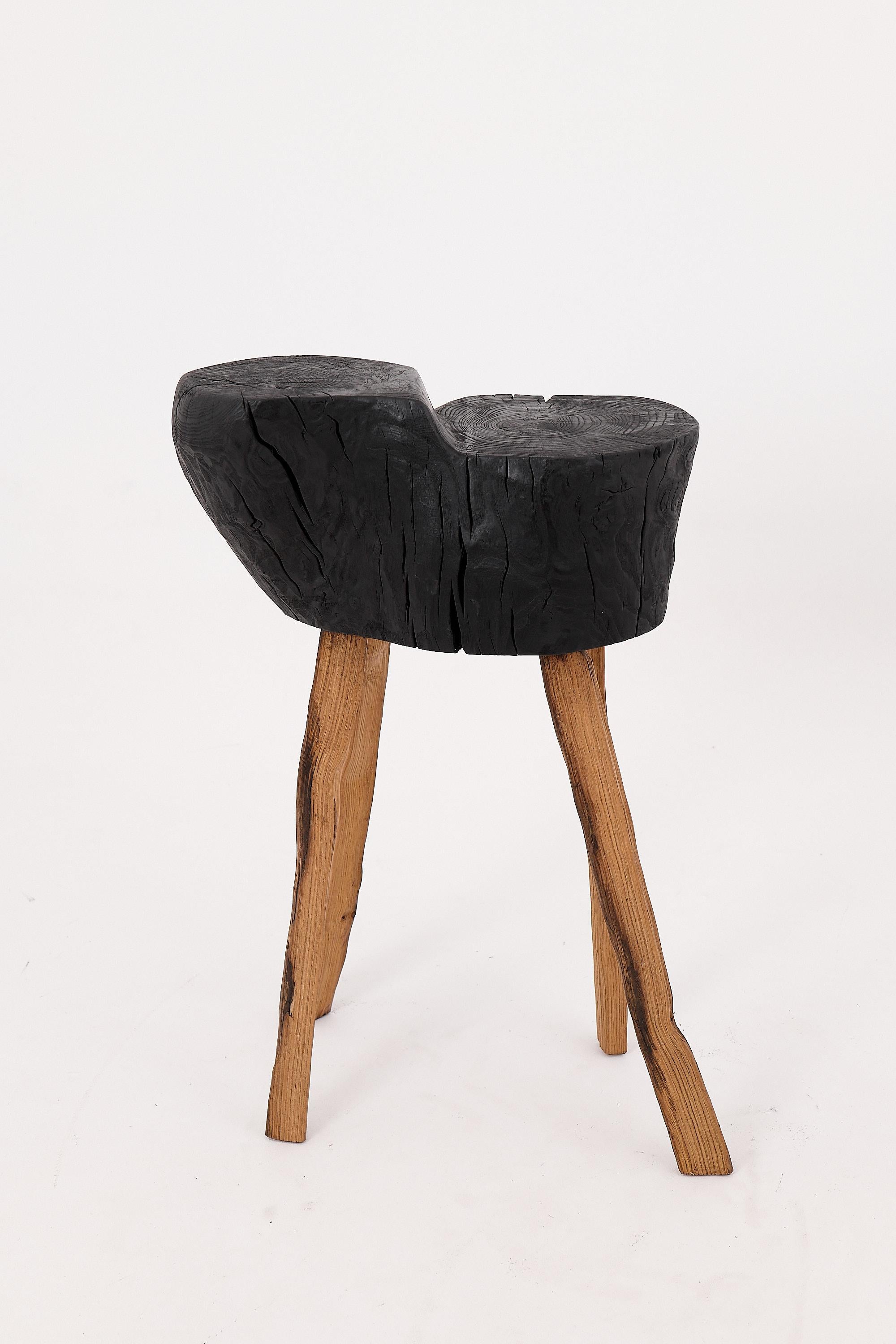 Croatian Rustic Blackened Wood side table with Raw Organic Form Indoor & Outdoor For Sale