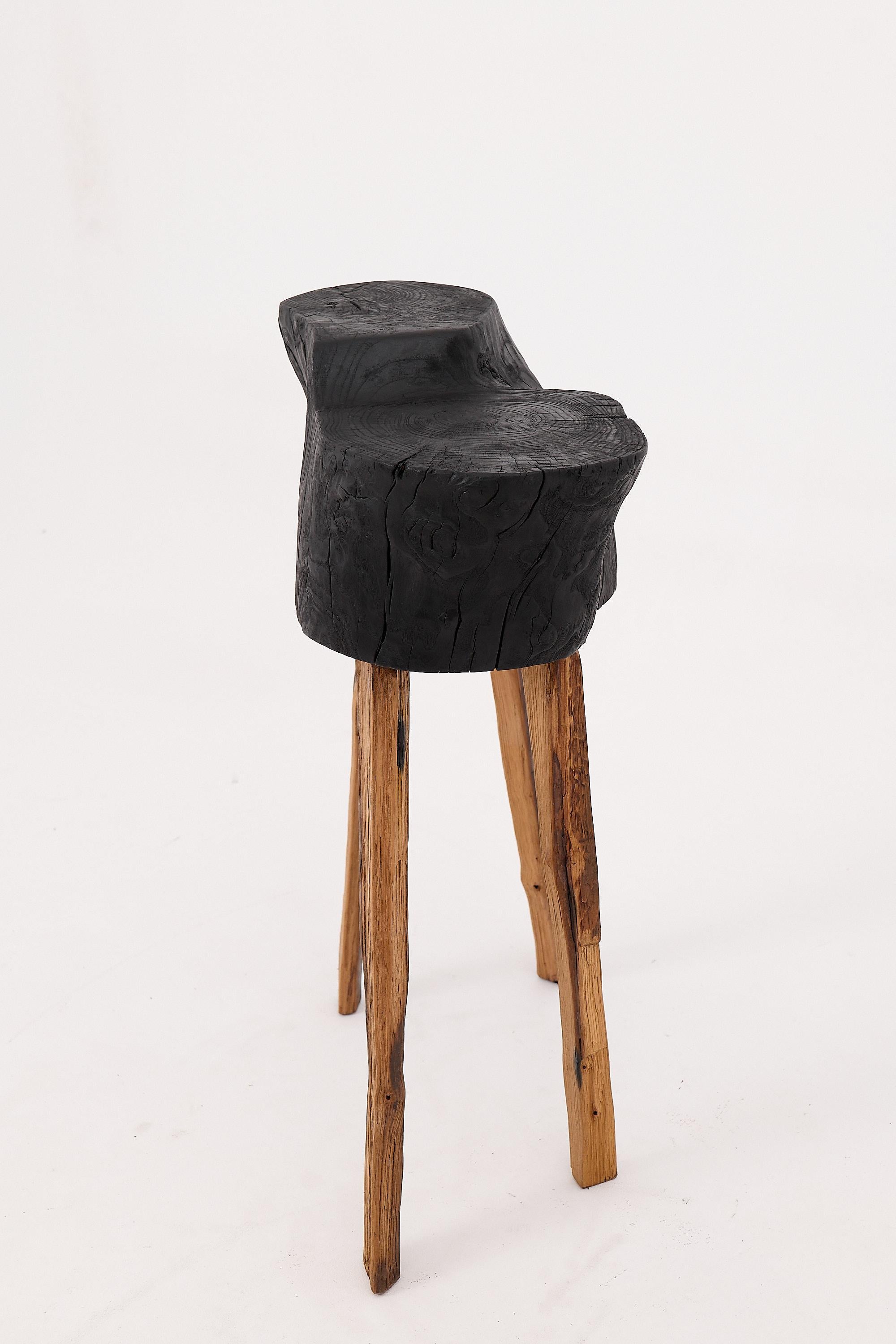 Rustic Blackened Wood side table with Raw Organic Form Indoor & Outdoor In New Condition For Sale In Stara Gradiška, HR