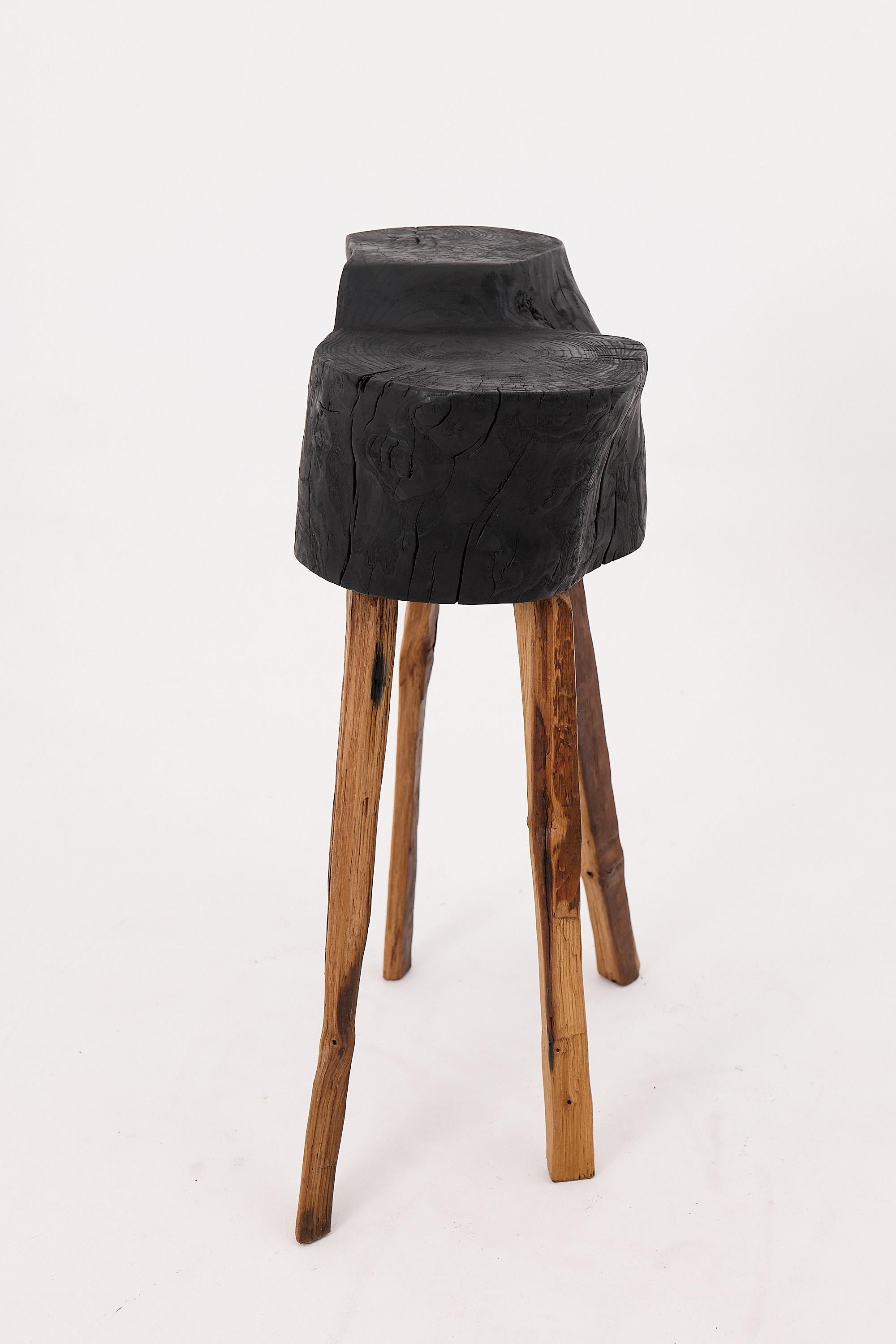 Contemporary Rustic Blackened Wood side table with Raw Organic Form Indoor & Outdoor For Sale