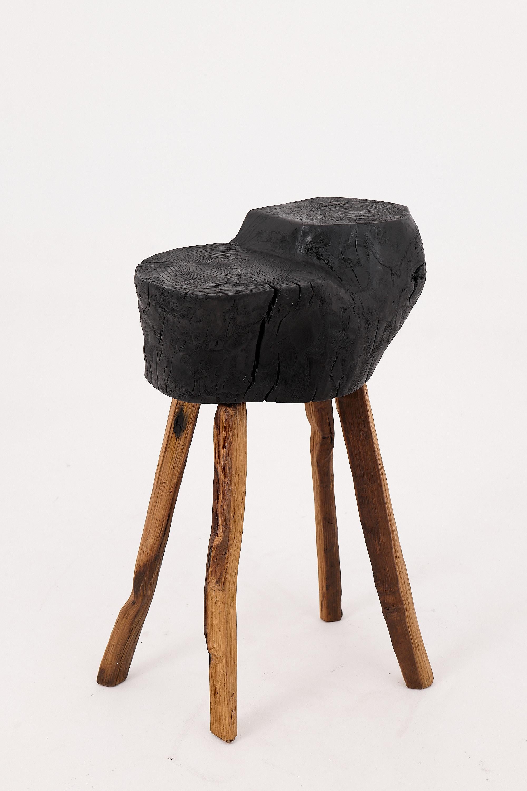 Rustic Blackened Wood side table with Raw Organic Form Indoor & Outdoor For Sale 2