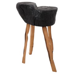 Rustic Blackened Wood side table with Raw Organic Form Indoor & Outdoor