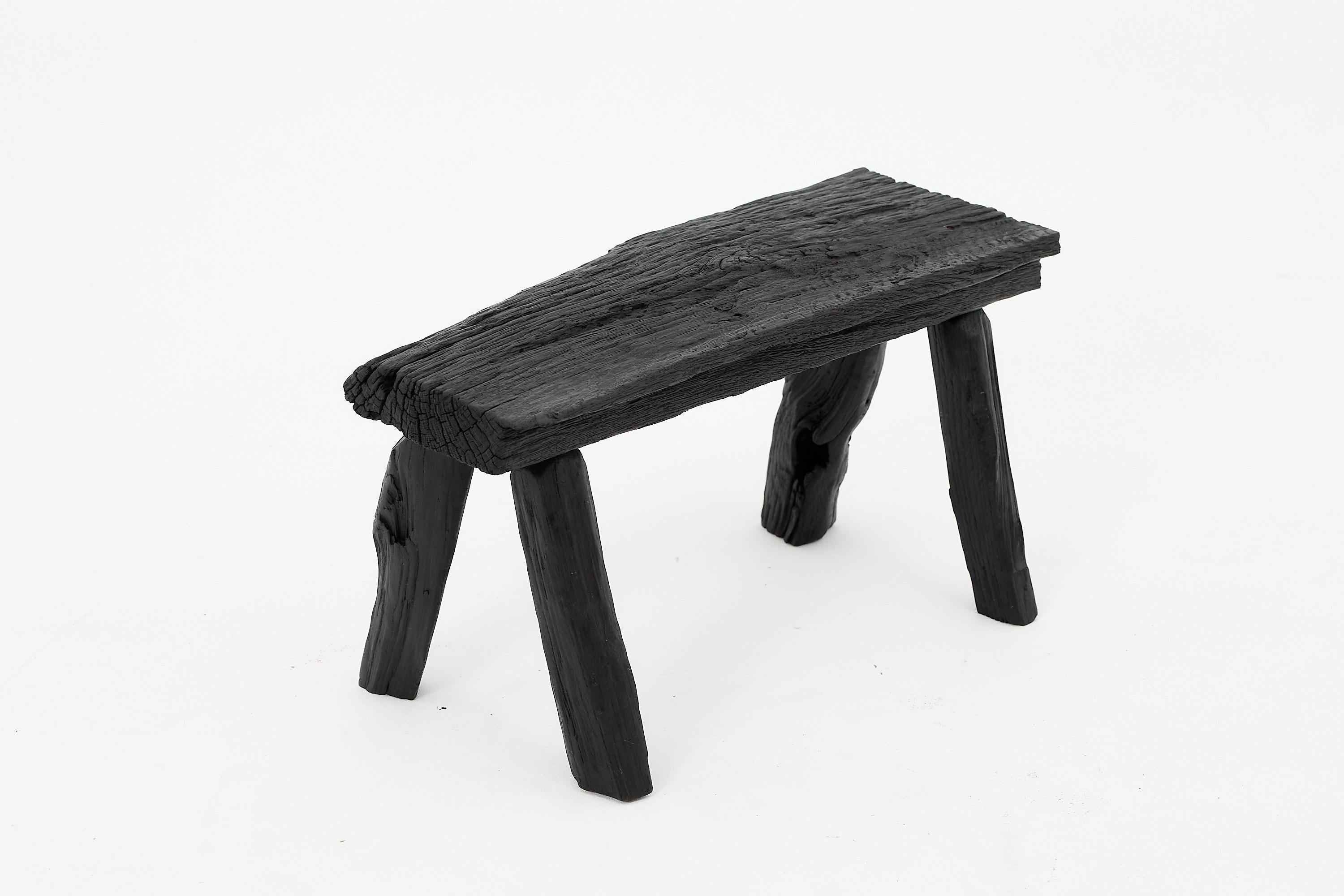 Rustic Blackened Wood stool with Raw Organic Form Indoor & Outdoor For Sale 3