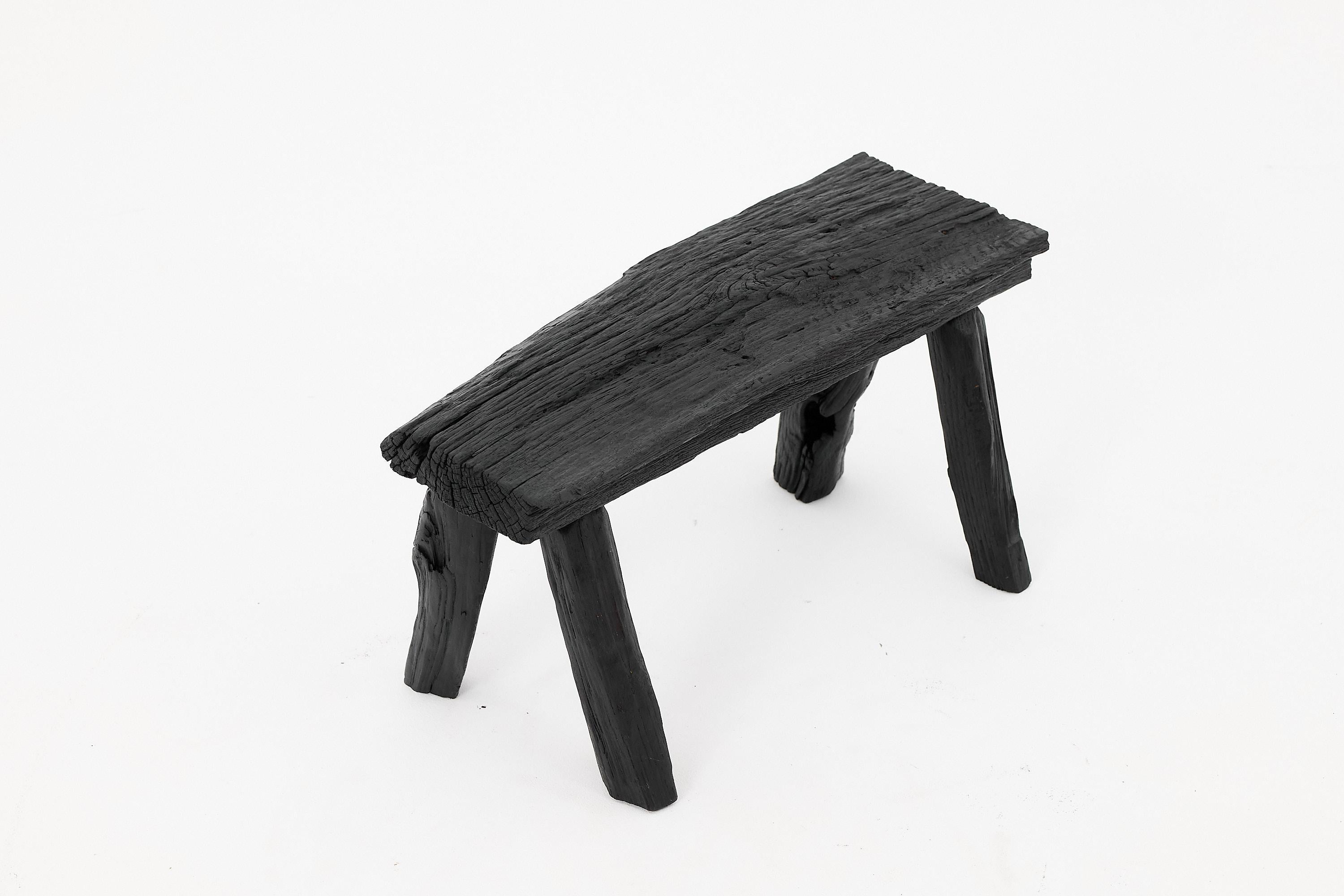 Rustic Blackened Wood stool with Raw Organic Form Indoor & Outdoor For Sale 4