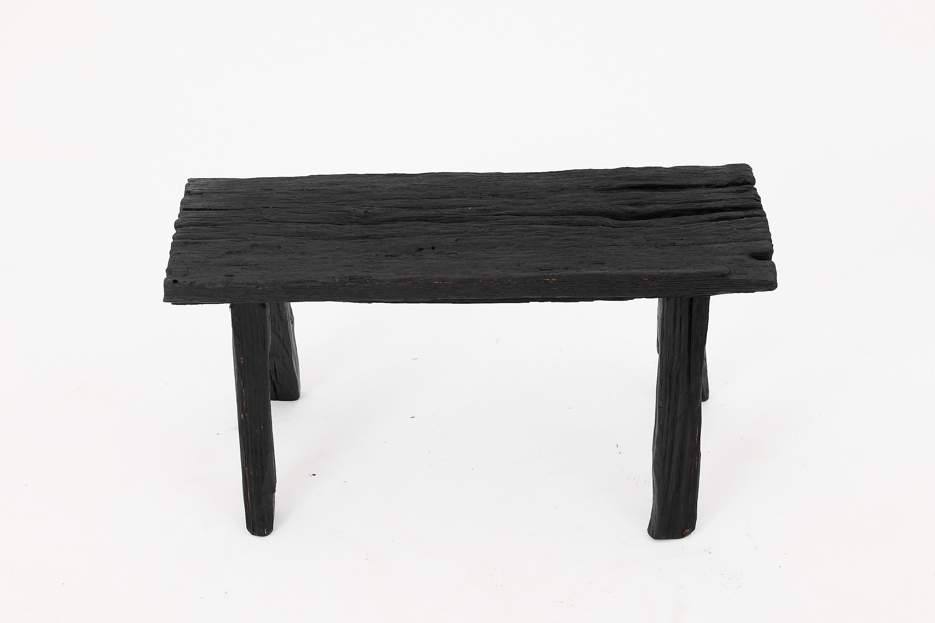 Rustic Blackened Wood stool with Raw Organic Form Indoor & Outdoor For Sale 4