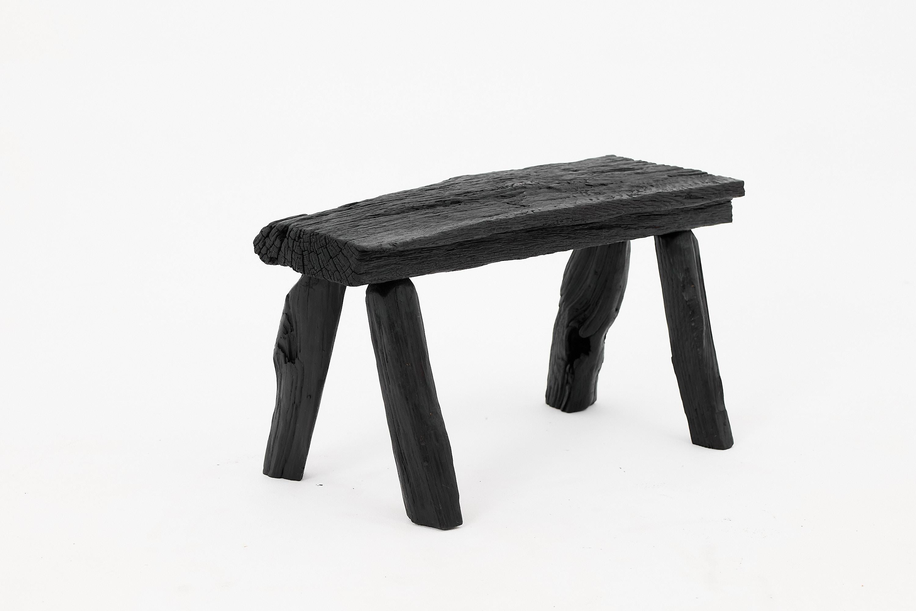 Rustic Blackened Wood stool with Raw Organic Form Indoor & Outdoor For Sale 5