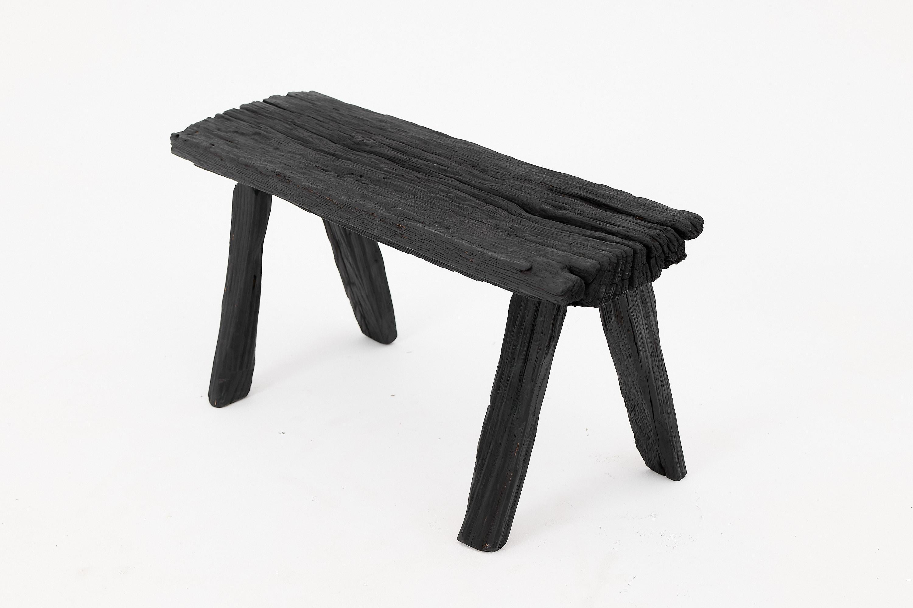Rustic Blackened Wood stool with Raw Organic Form Indoor & Outdoor For Sale 5