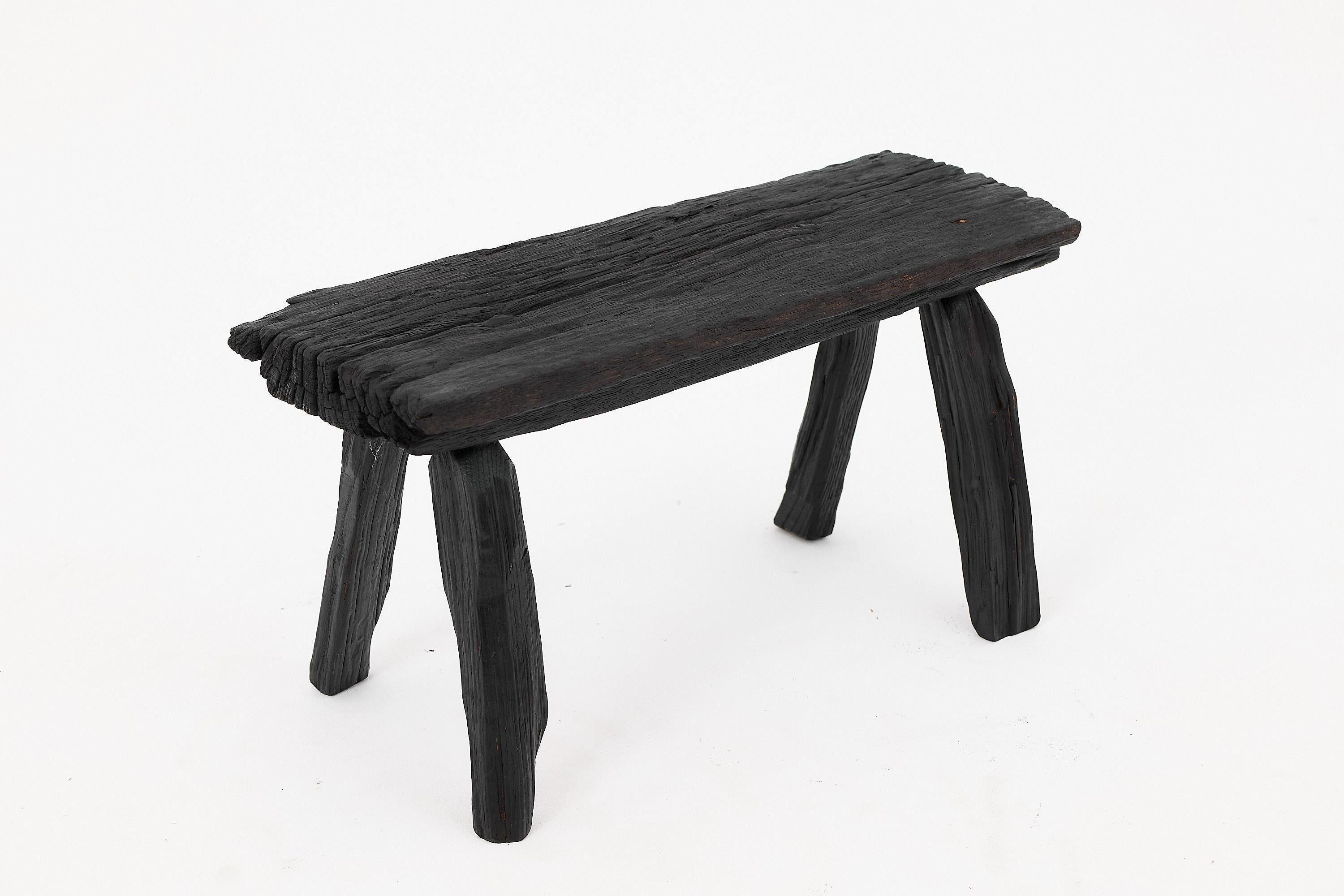 Rustic Blackened Wood stool with Raw Organic Form Indoor & Outdoor For Sale 6