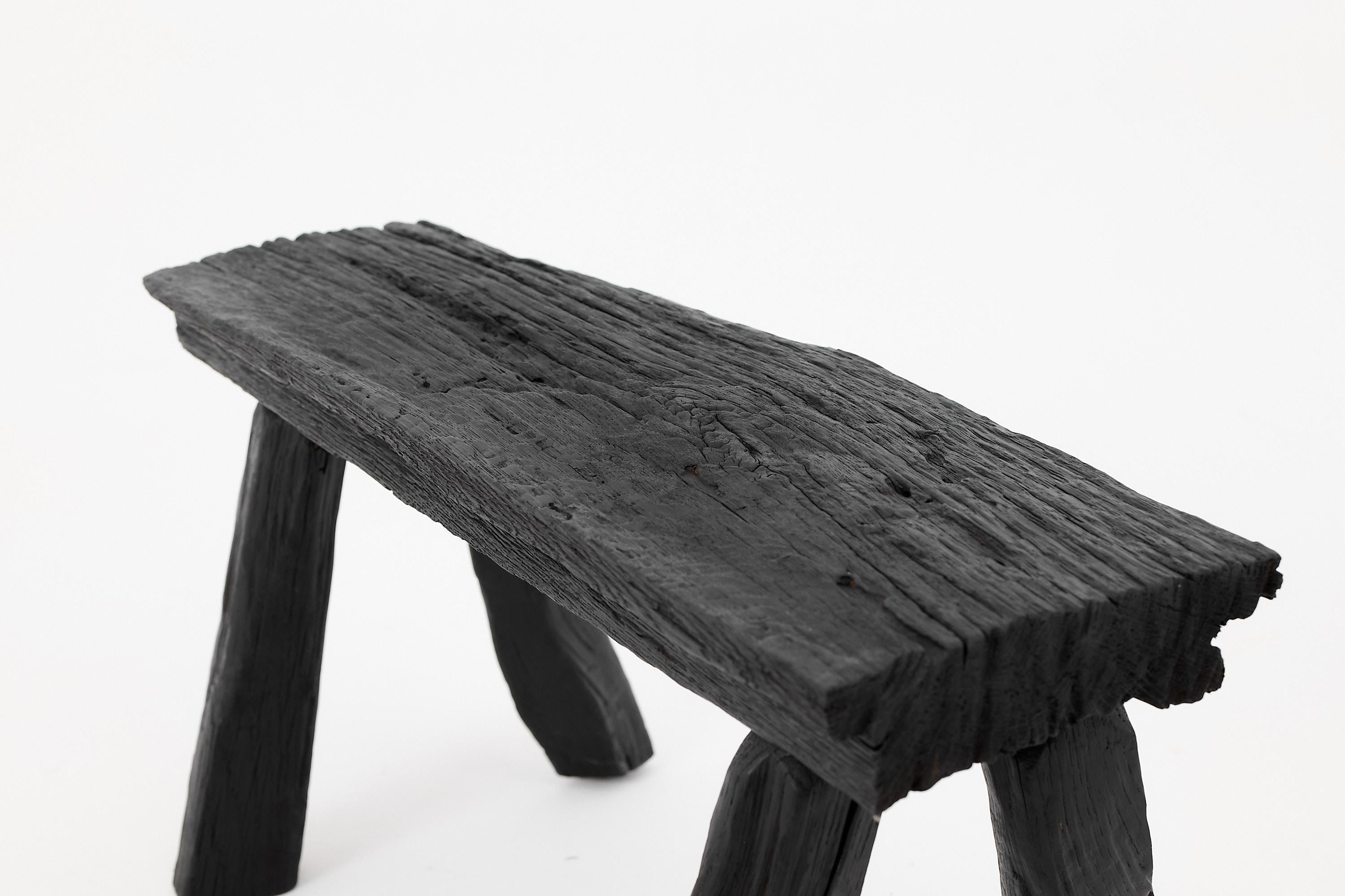 Rustic Blackened Wood stool with Raw Organic Form Indoor & Outdoor For Sale 7