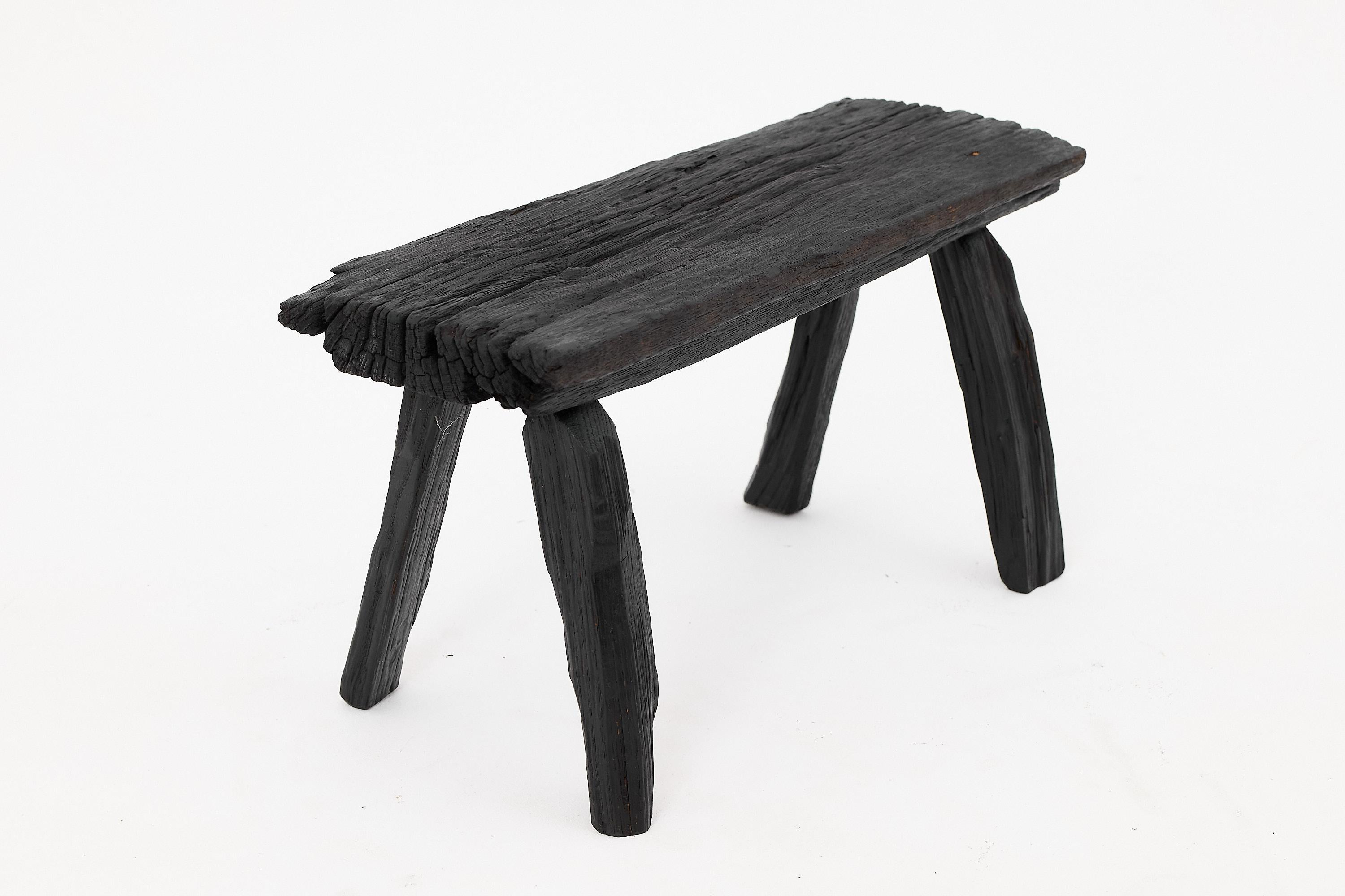 Rustic Blackened Wood stool with Raw Organic Form Indoor & Outdoor For Sale 7