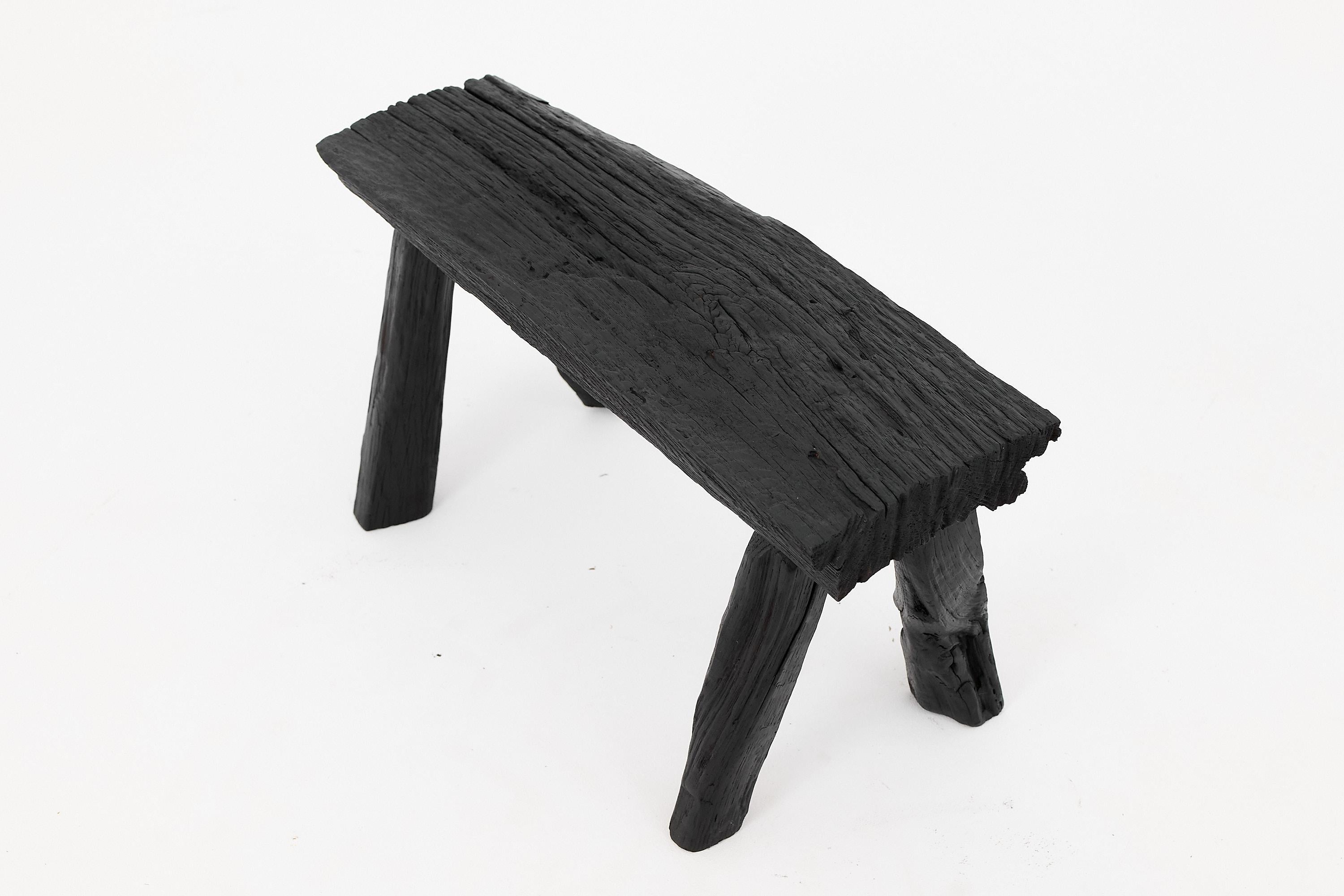 Rustic Blackened Wood stool with Raw Organic Form Indoor & Outdoor For Sale 8