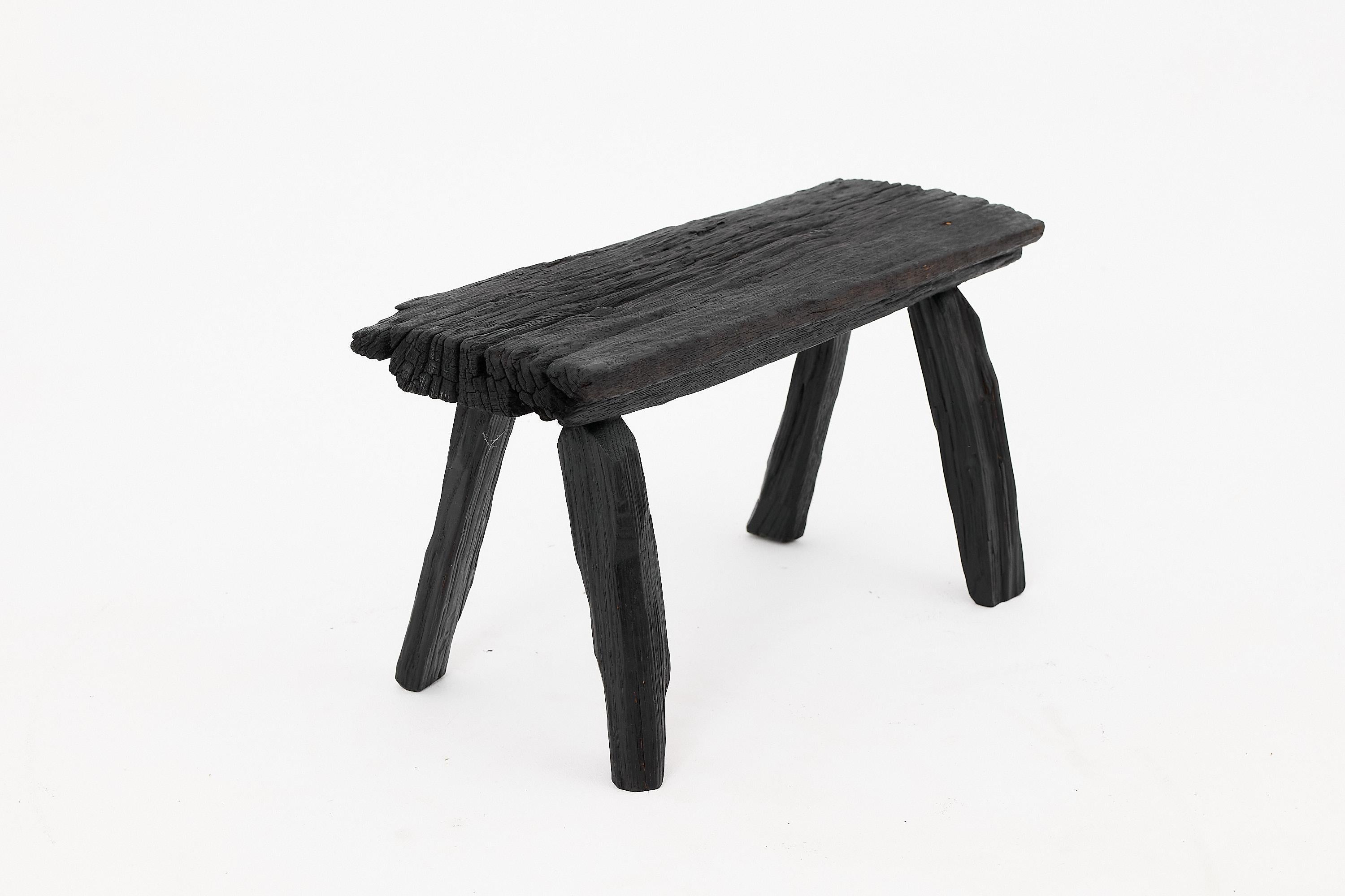 Rustic Blackened Wood stool with Raw Organic Form Indoor & Outdoor For Sale 8